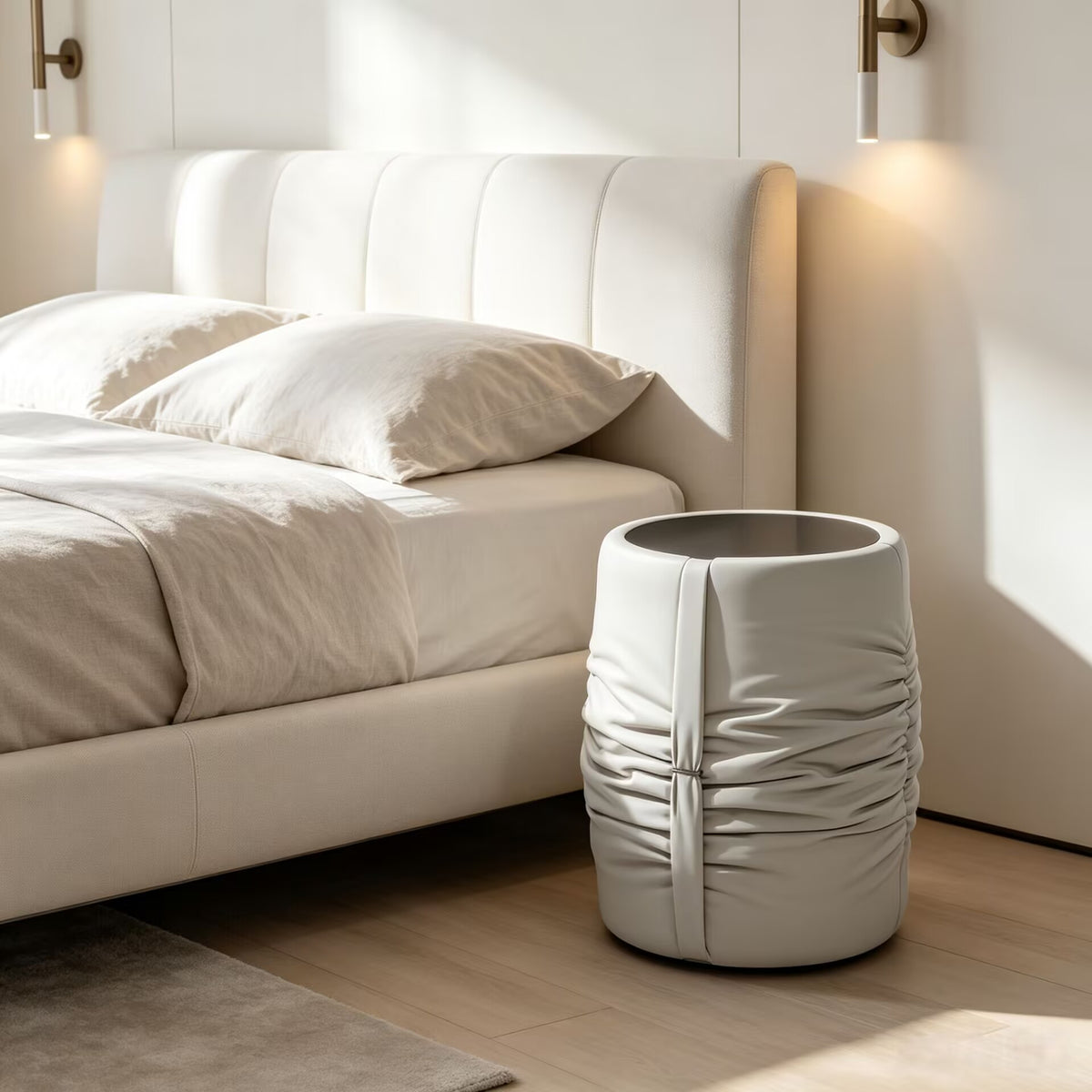 Drape Luxurious Designer Minimalist Solid Wood Leather Bedside Table