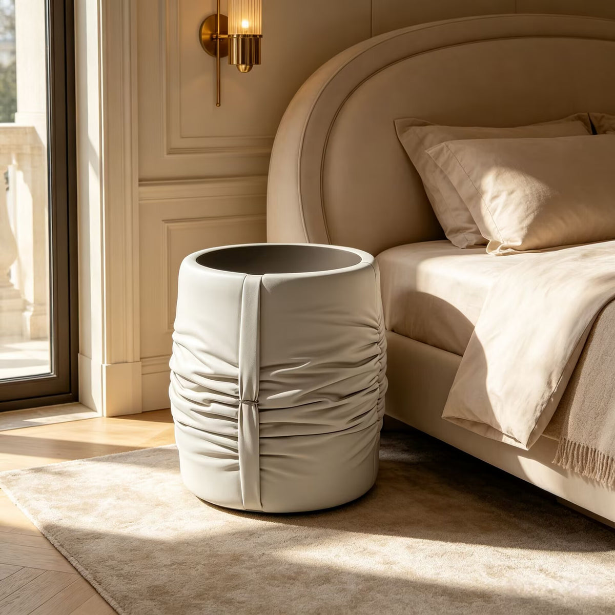 Drape Luxurious Designer Minimalist Solid Wood Leather Bedside Table