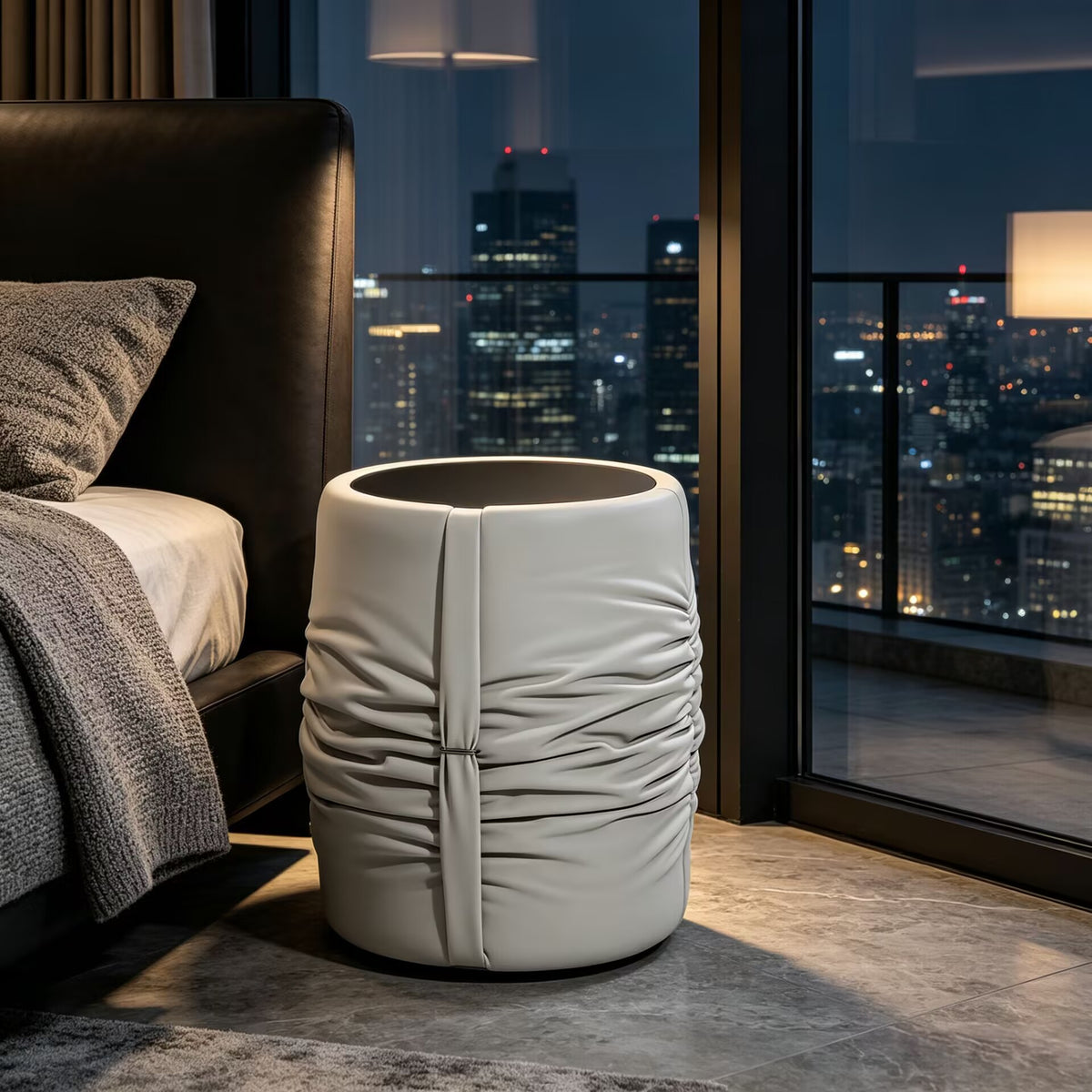 Drape Luxurious Designer Minimalist Solid Wood Leather Bedside Table