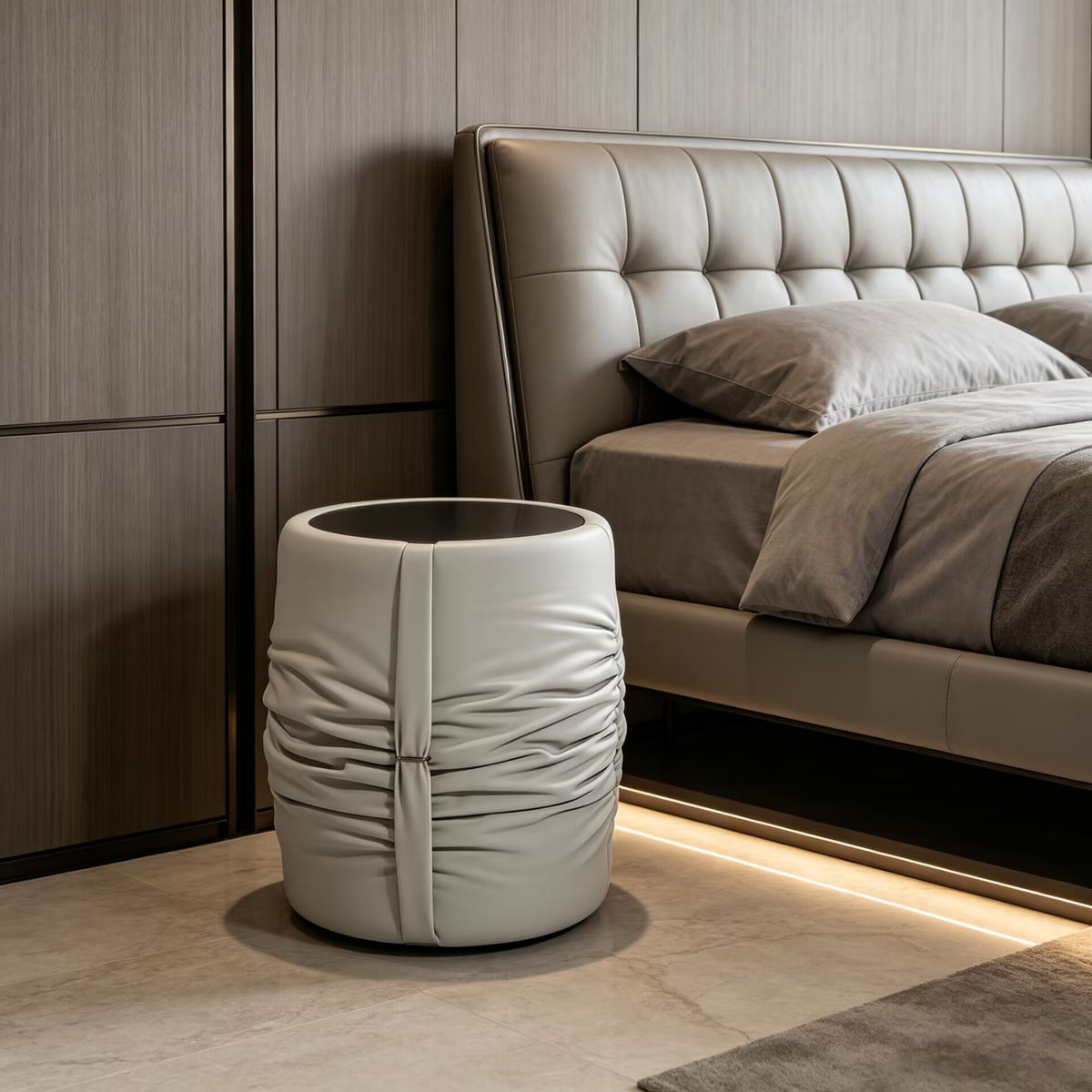 Drape Luxurious Designer Minimalist Solid Wood Leather Bedside Table