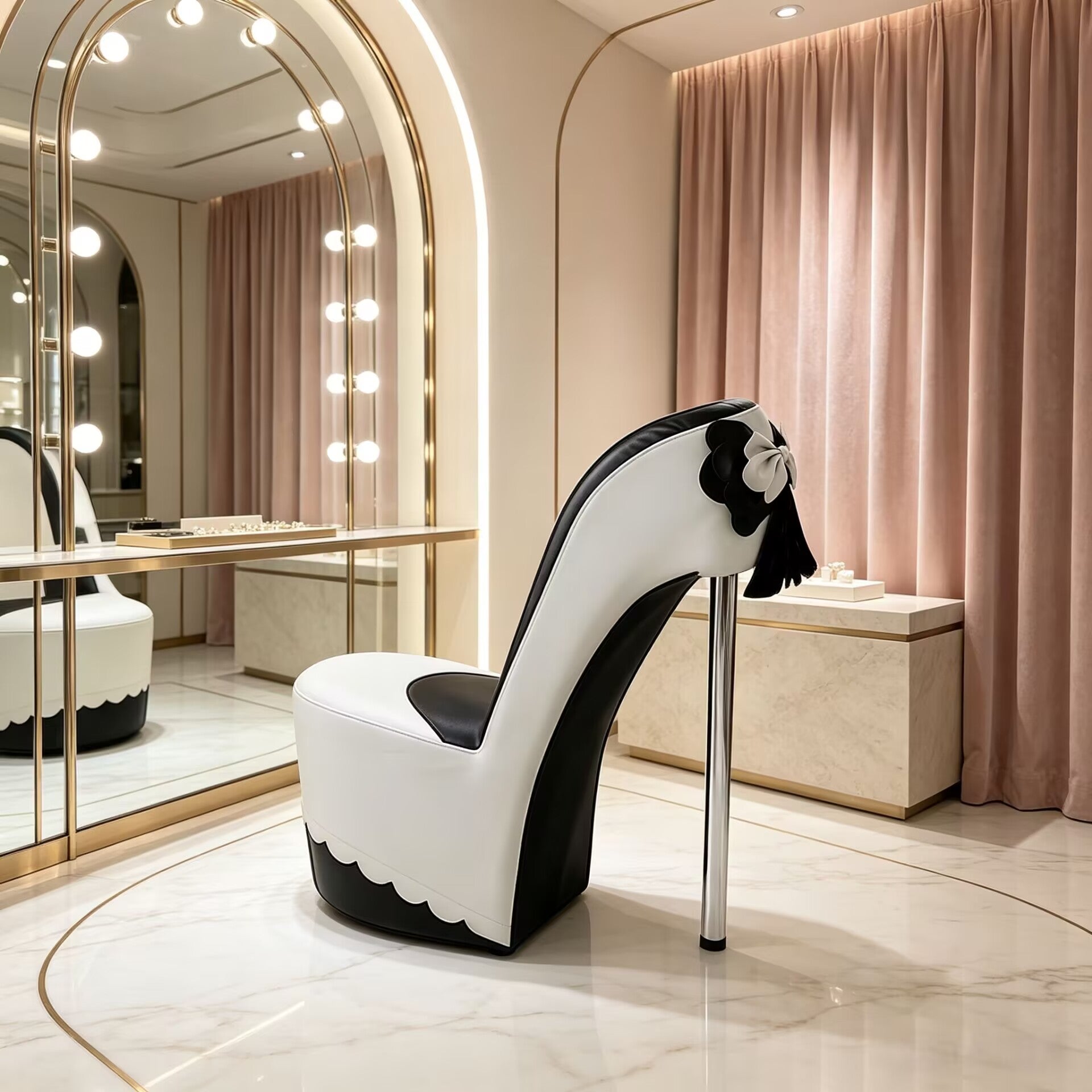 Luxurious High-End Bedroom Artistic Leather High Heel Dressing Chair
