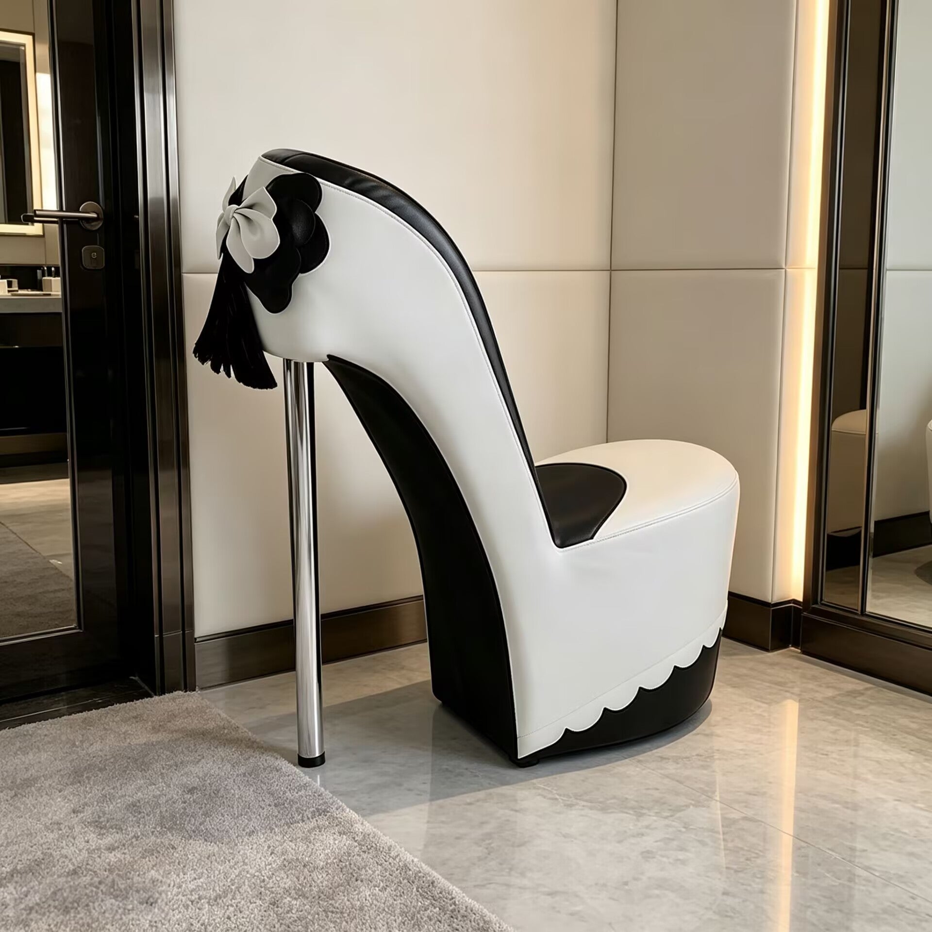 Luxurious High-End Bedroom Artistic Leather High Heel Dressing Chair