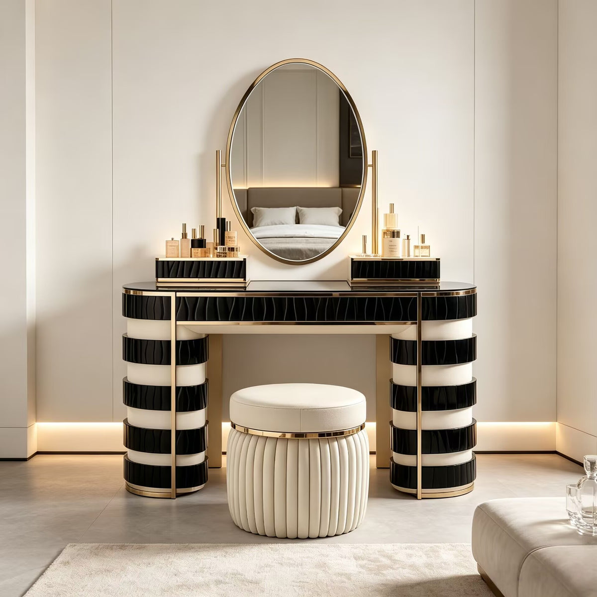 Modern Art Zebra Stripes Minimalist Solid Wood Dressing Table
