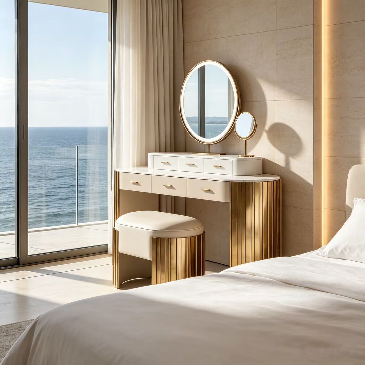 Bedroom Modern Artistic Irregular Metal Upscale Marble Dressing Table