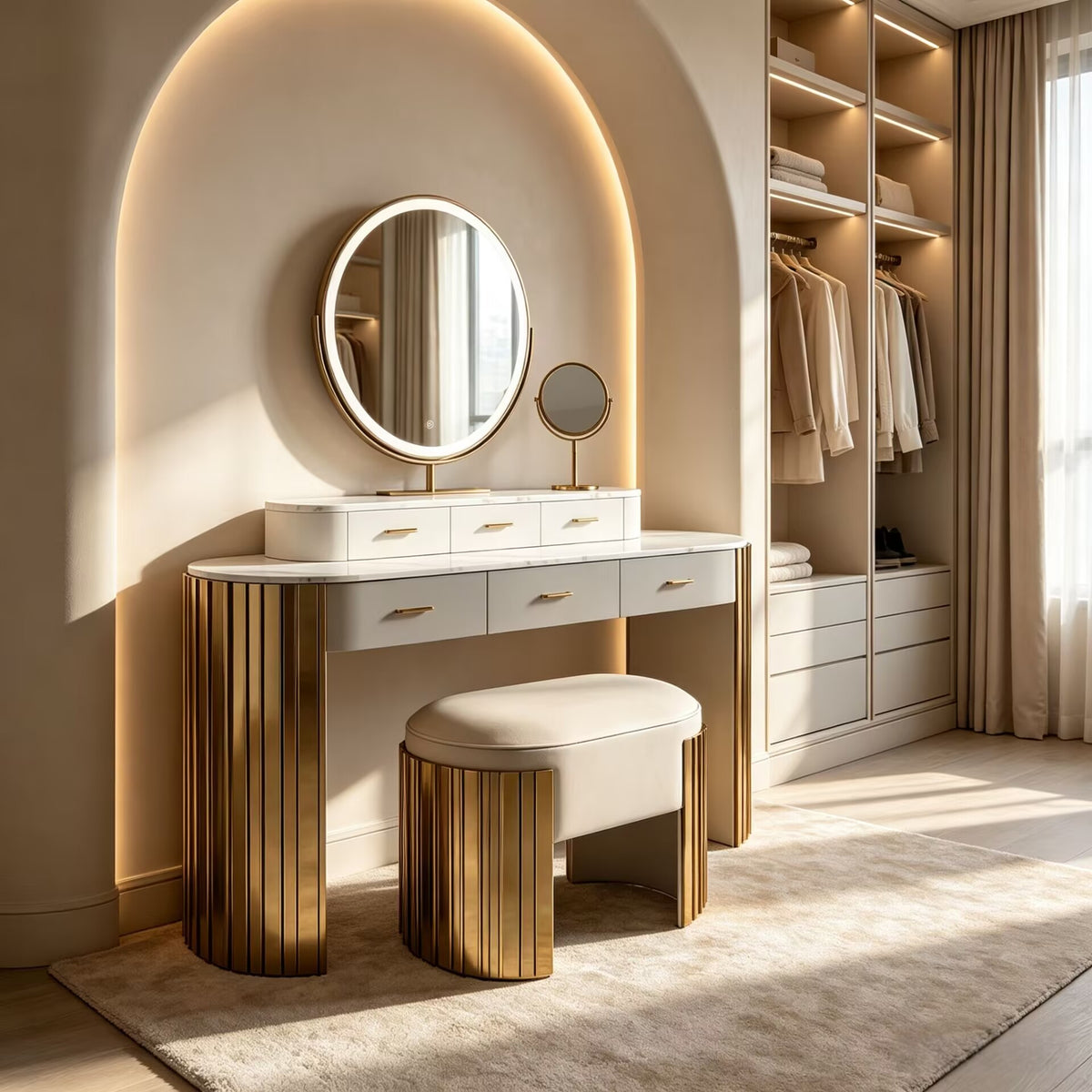 Bedroom Modern Artistic Irregular Metal Upscale Marble Dressing Table