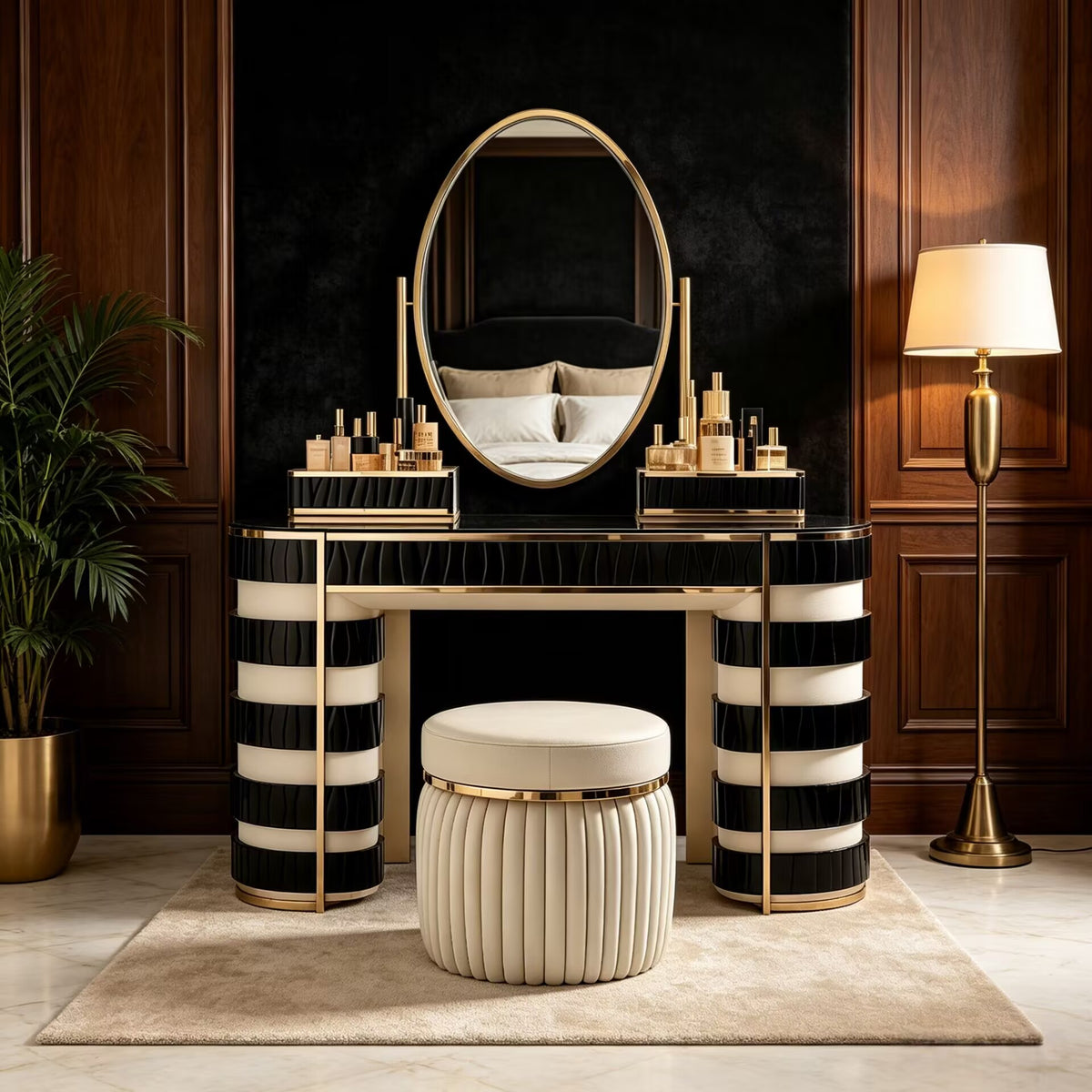 Modern Art Zebra Stripes Minimalist Solid Wood Dressing Table