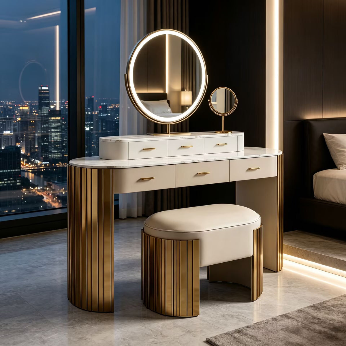 Bedroom Modern Artistic Irregular Metal Upscale Marble Dressing Table