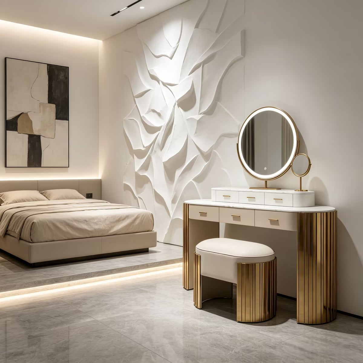 Bedroom Modern Artistic Irregular Metal Upscale Marble Dressing Table