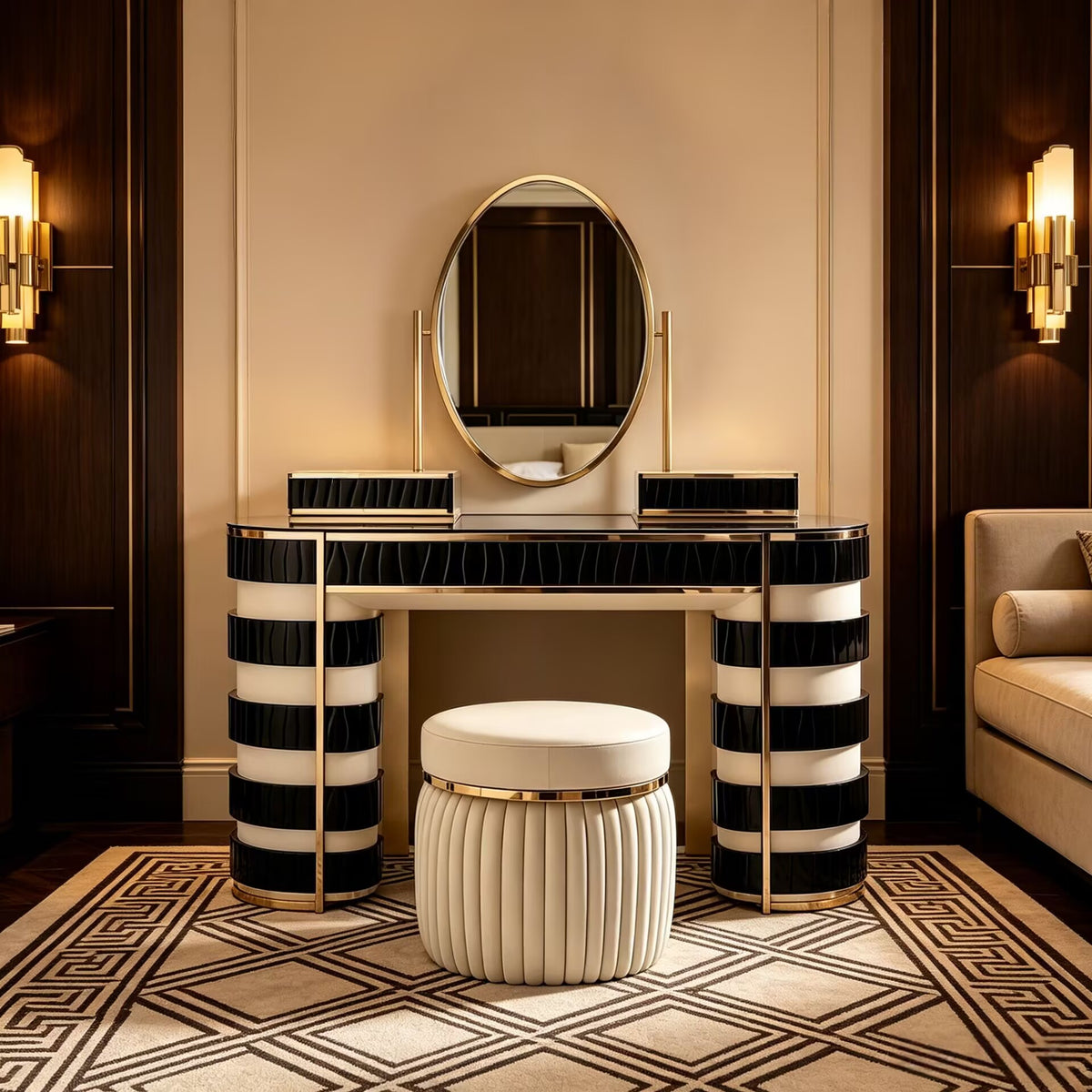 Modern Art Zebra Stripes Minimalist Solid Wood Dressing Table