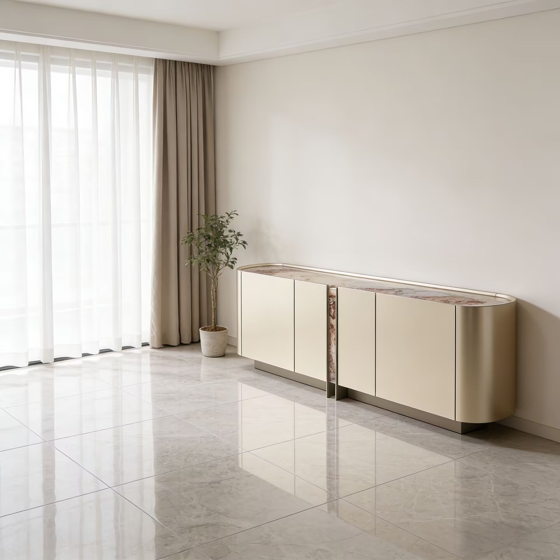 Dynasty Modern Artistic Marble Living Room Solid Wood Sideboard