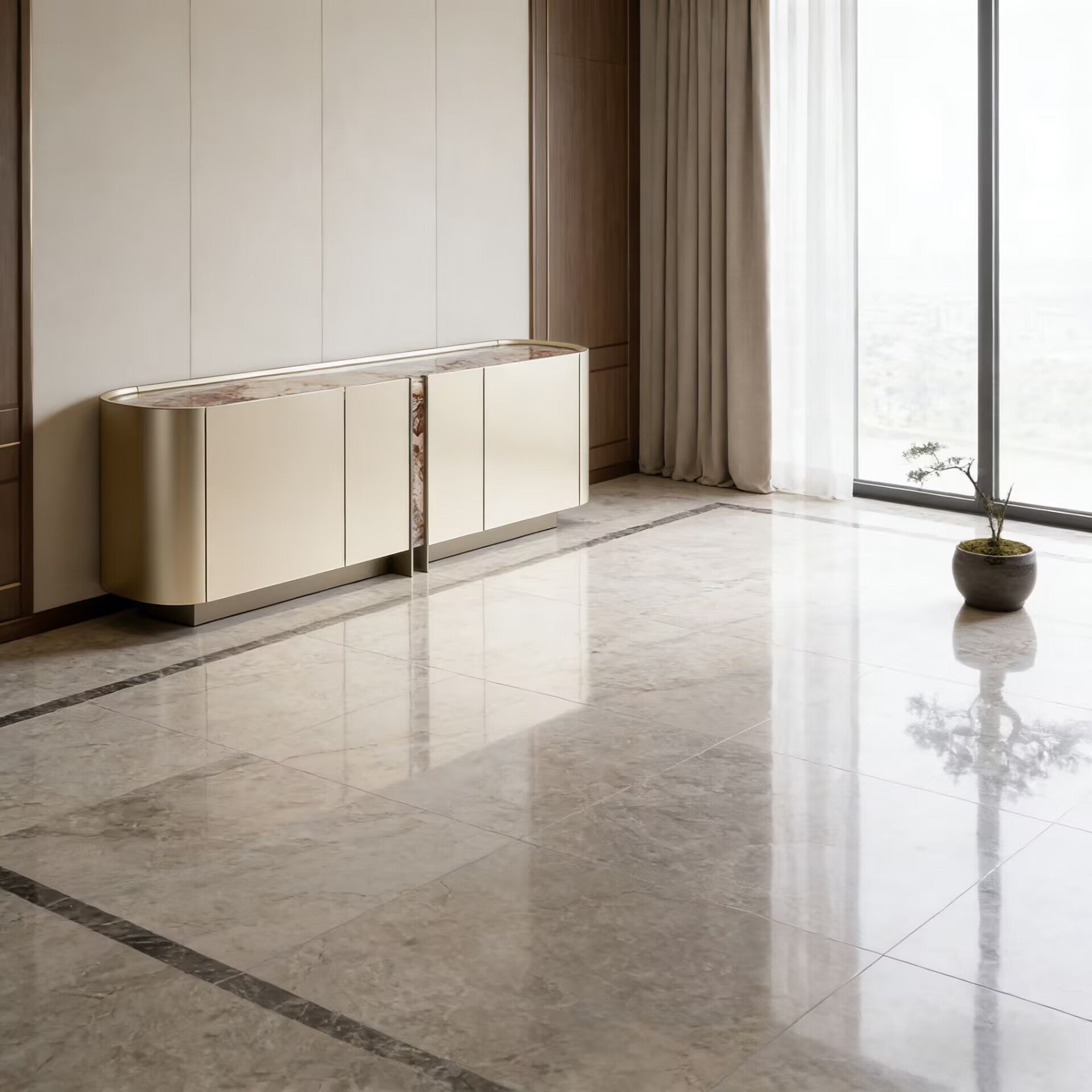 Dynasty Modern Artistic Marble Living Room Solid Wood Sideboard