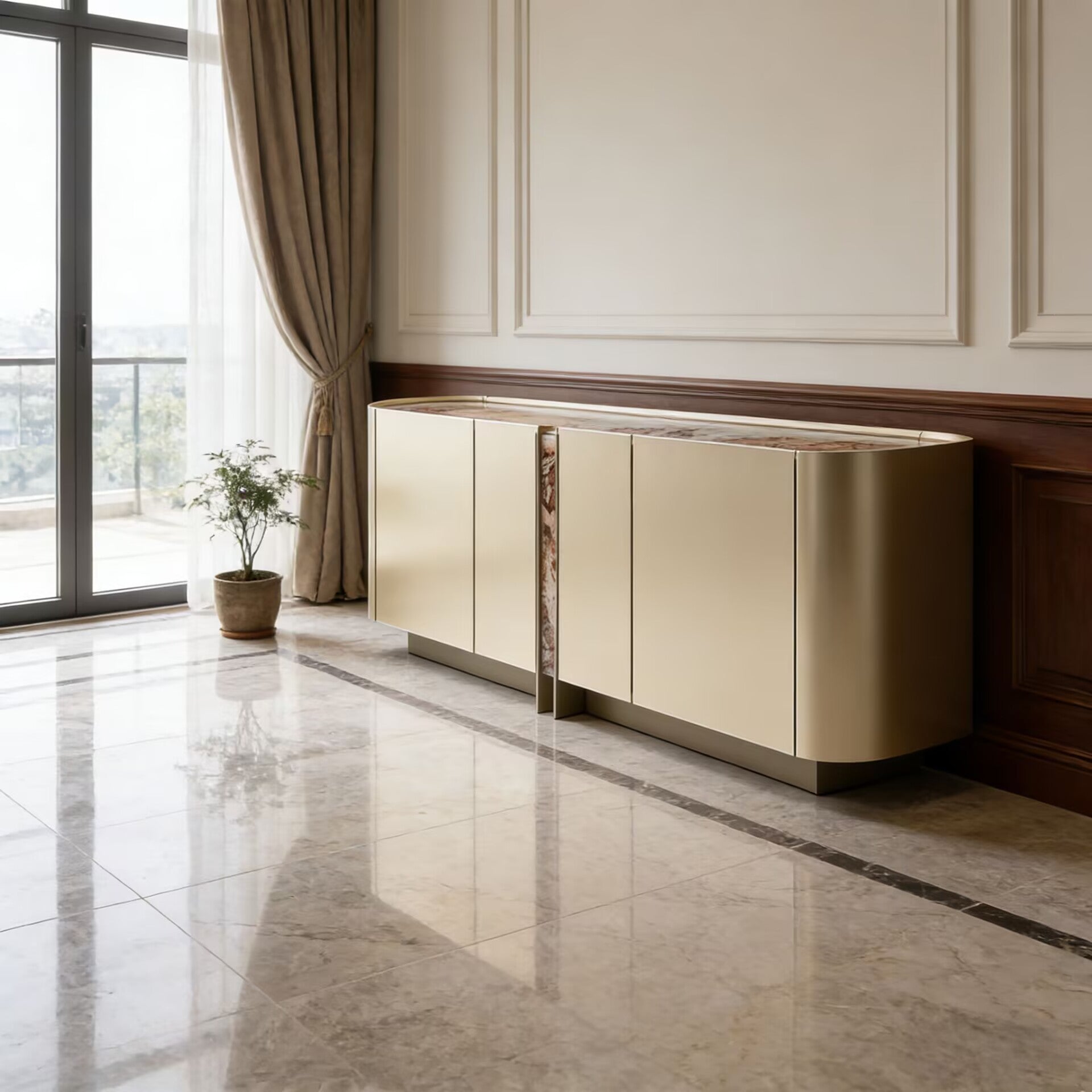 Dynasty Modern Artistic Marble Living Room Solid Wood Sideboard