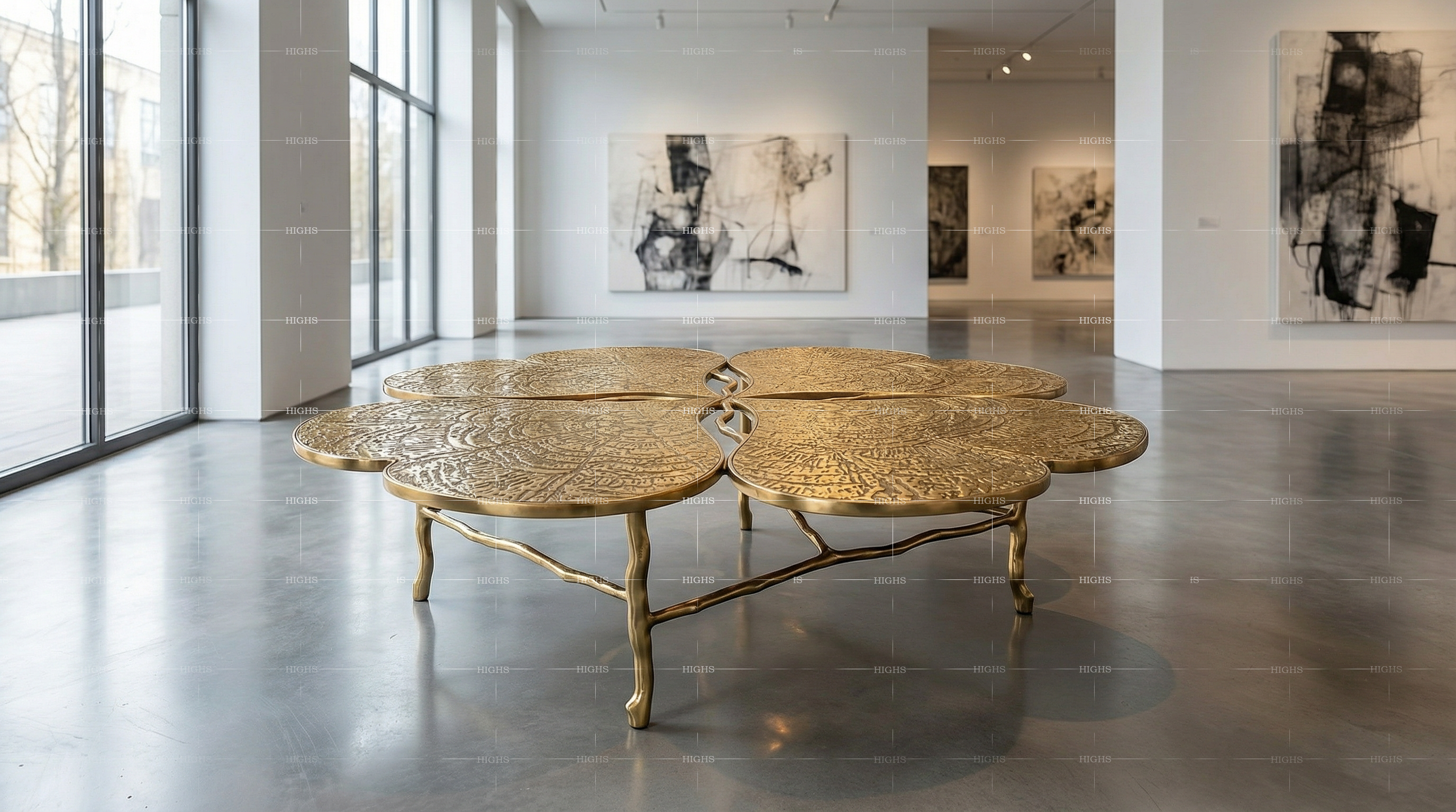 Eternal Clover New Designer Gold Four Leaf Clover Art Coffee Table