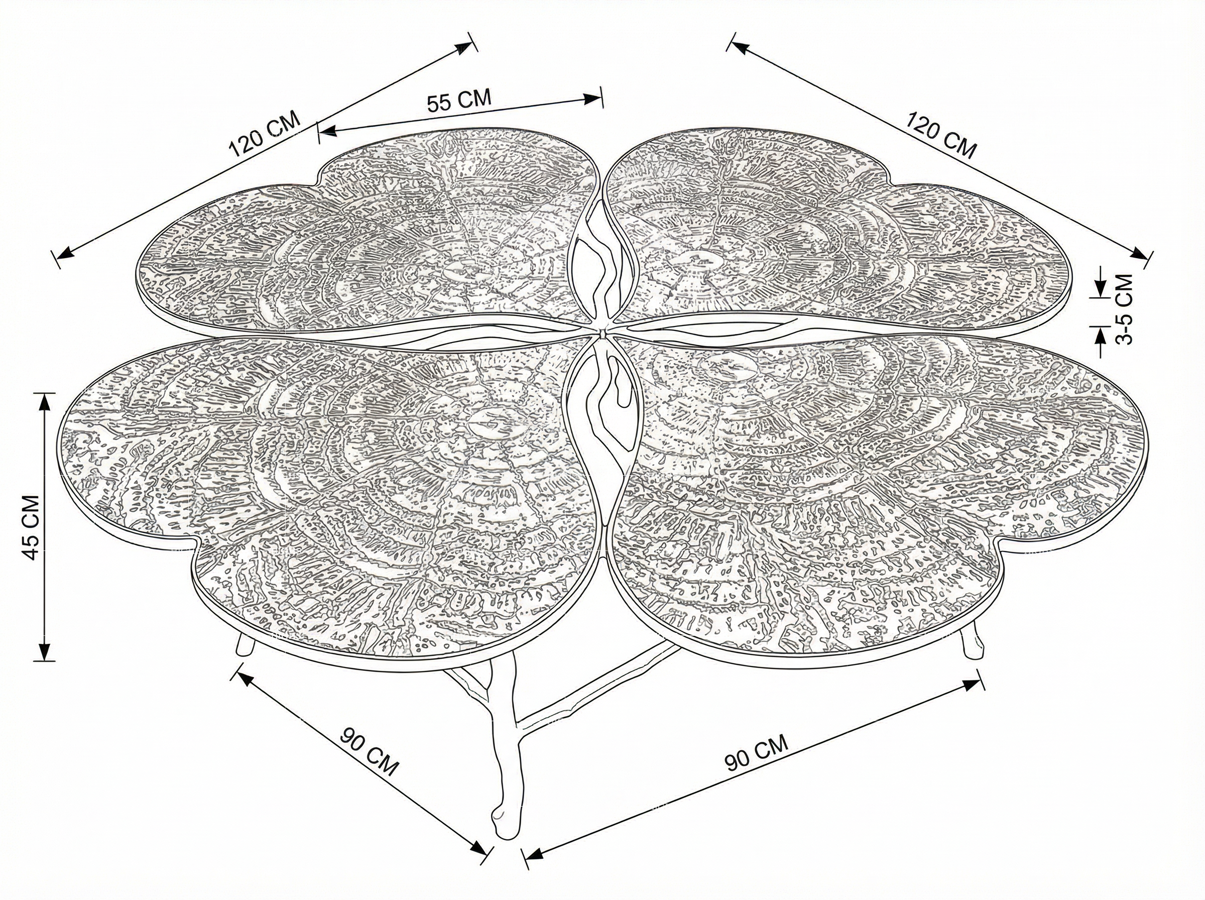 Eternal Clover New Designer Gold Four Leaf Clover Art Coffee Table