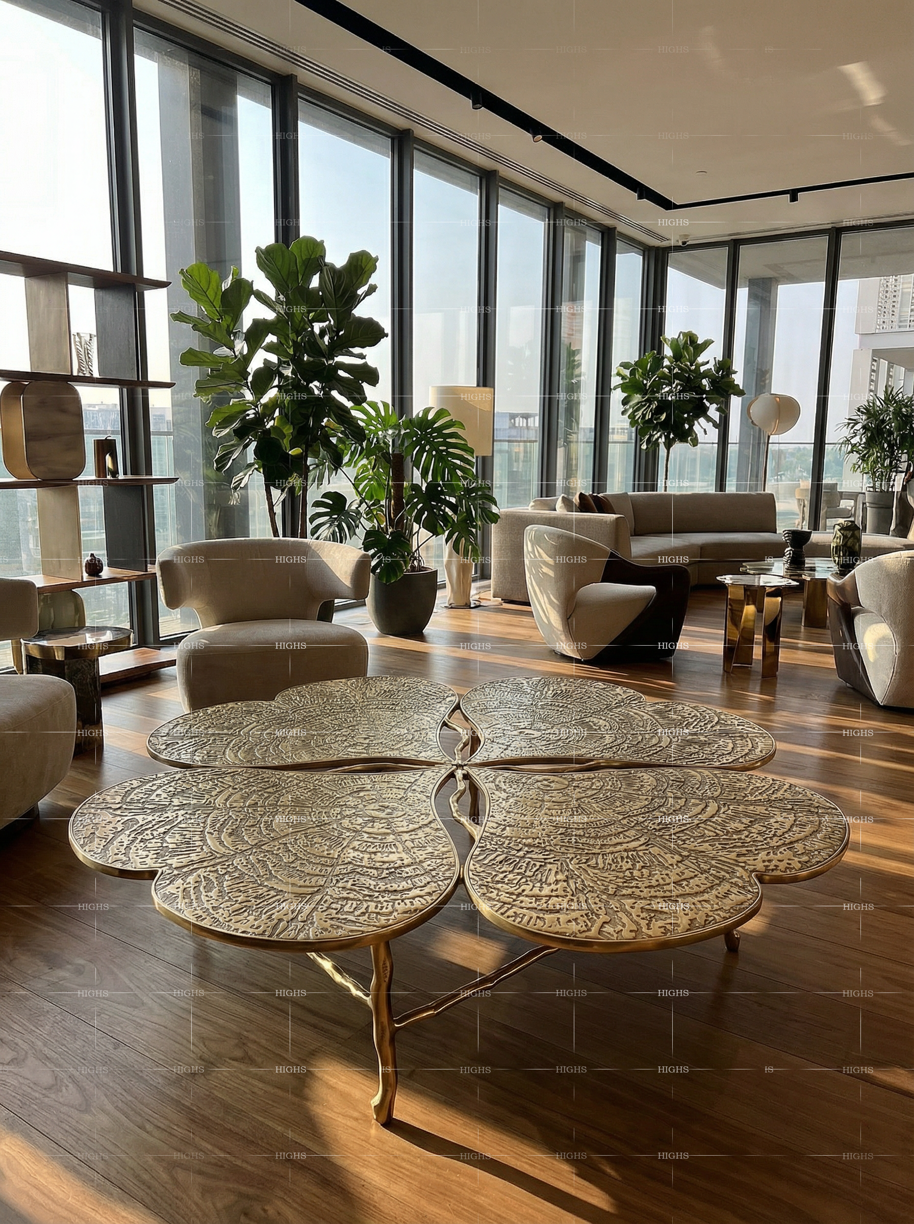 Eternal Clover New Designer Gold Four Leaf Clover Art Coffee Table