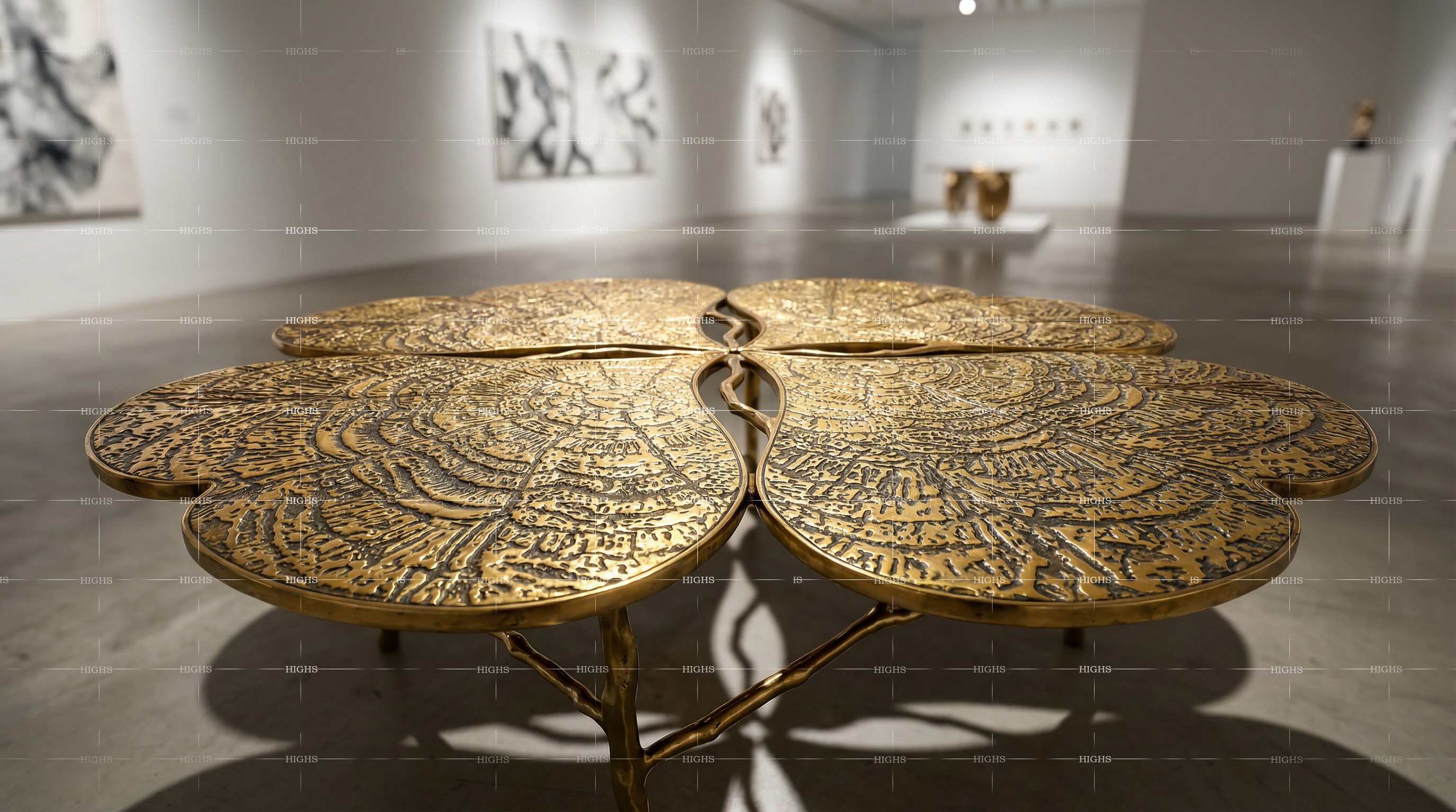 Eternal Clover New Designer Gold Four Leaf Clover Art Coffee Table