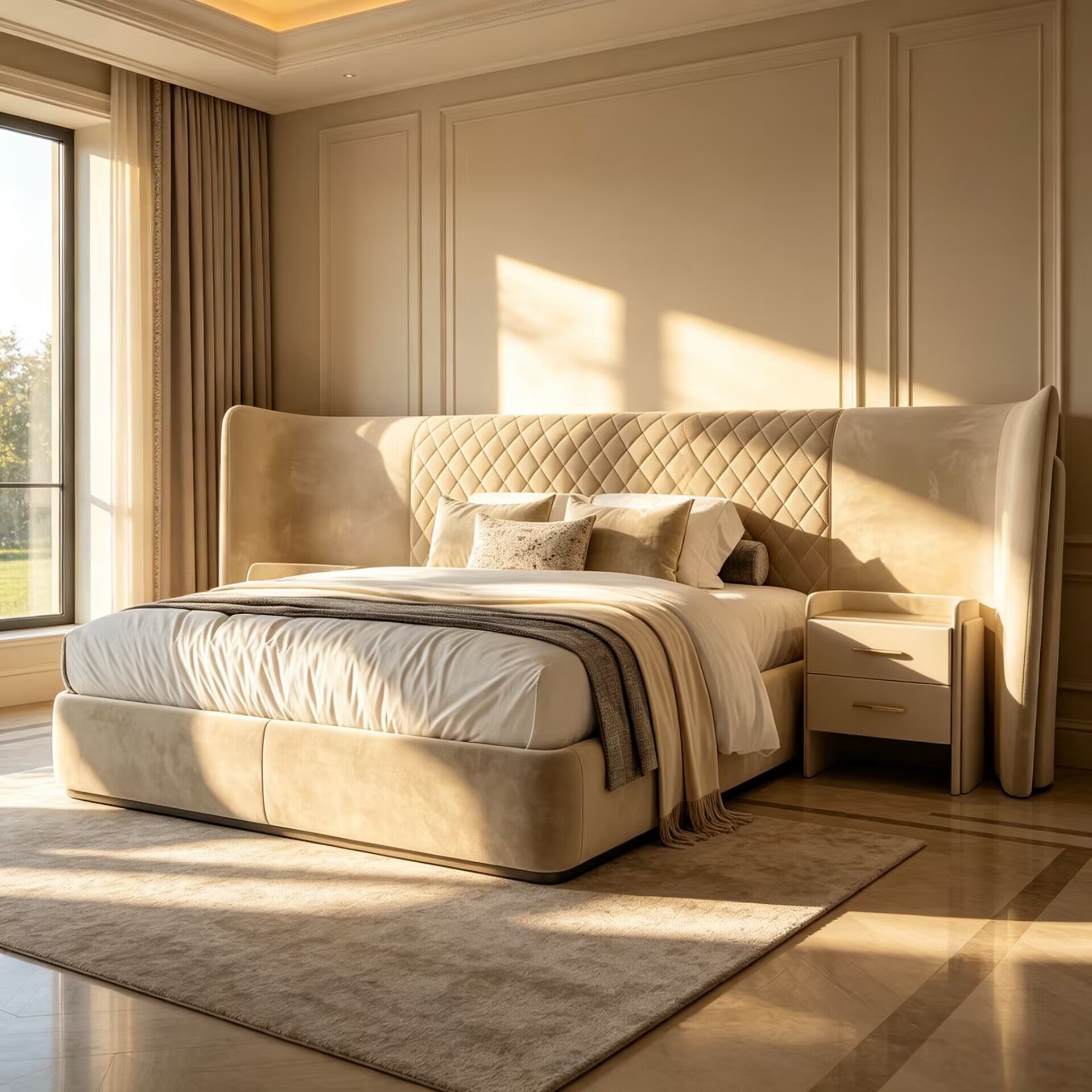 Eagle Wing Villa Bedroom Luxurious Fabric Widescreen Double Bed