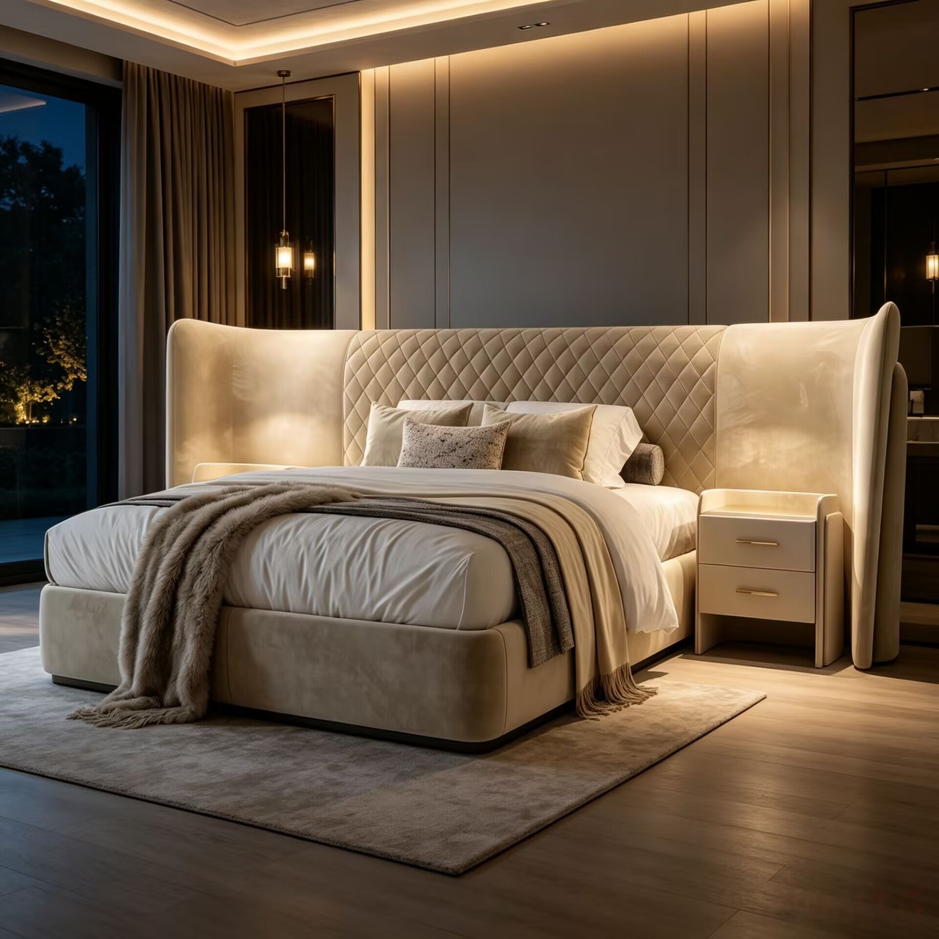 Eagle Wing Villa Bedroom Luxurious Fabric Widescreen Double Bed