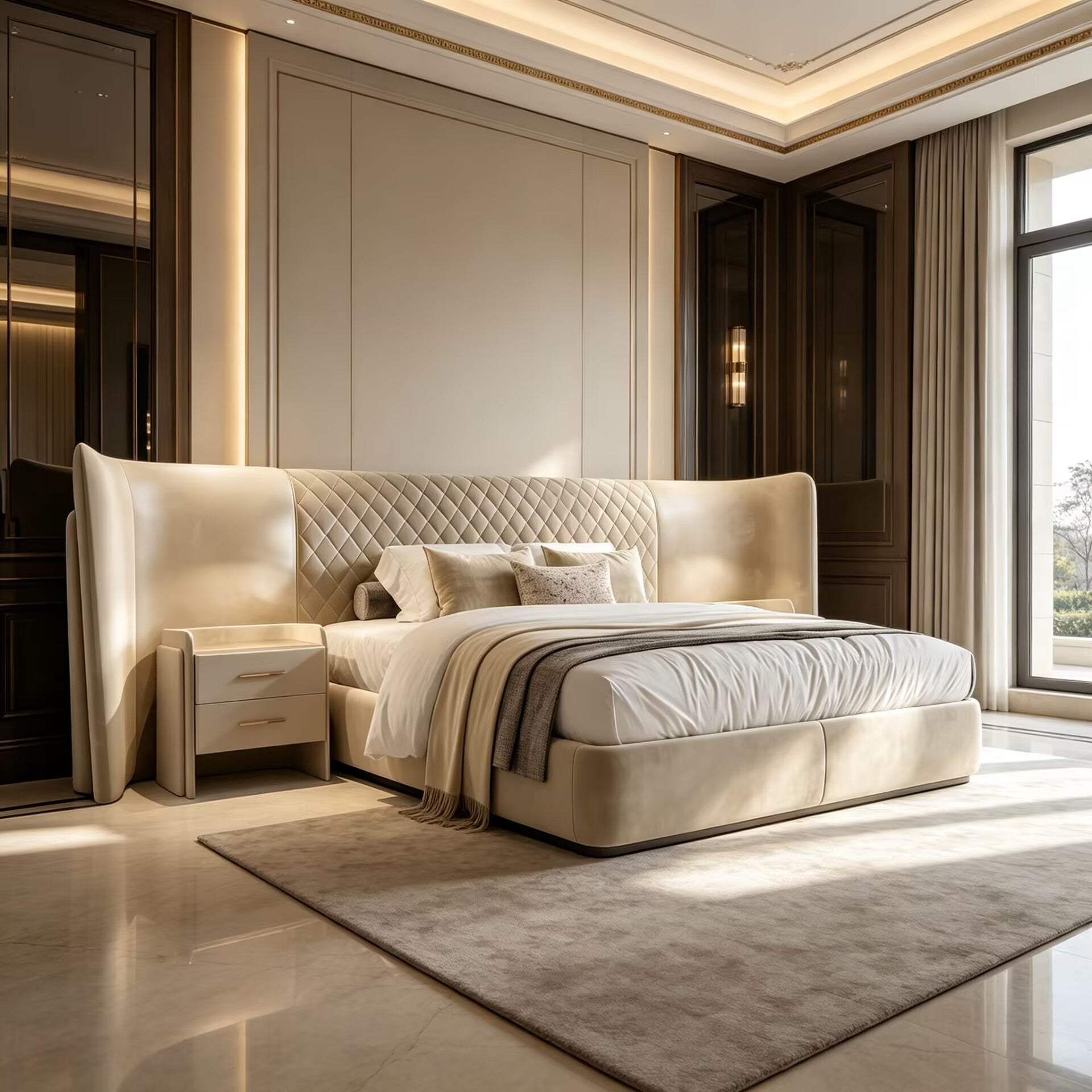 Eagle Wing Villa Bedroom Luxurious Fabric Widescreen Double Bed