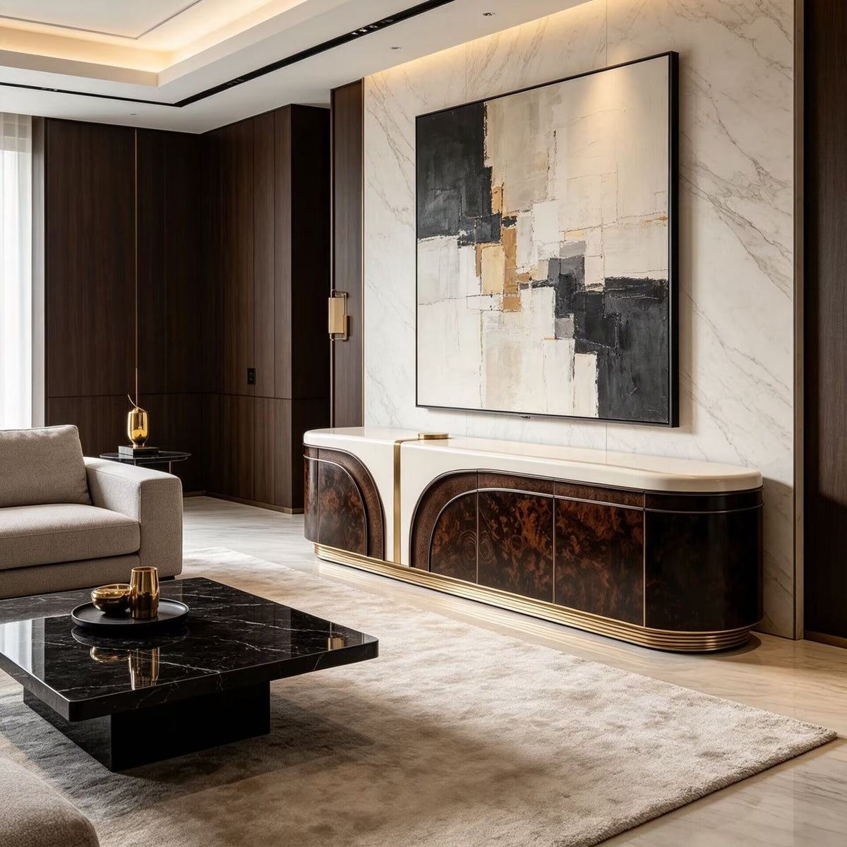 Elegance Living Room Upscale Creativity Lacquered Solid Wood Tv Cabinet