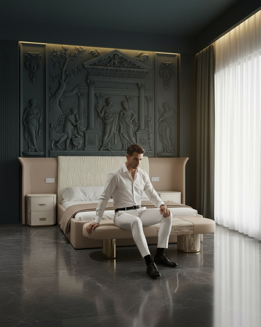 Embroidery Elegant leather designer high-end bed