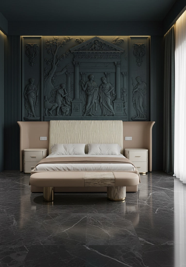 Embroidery Elegant leather designer high-end bed