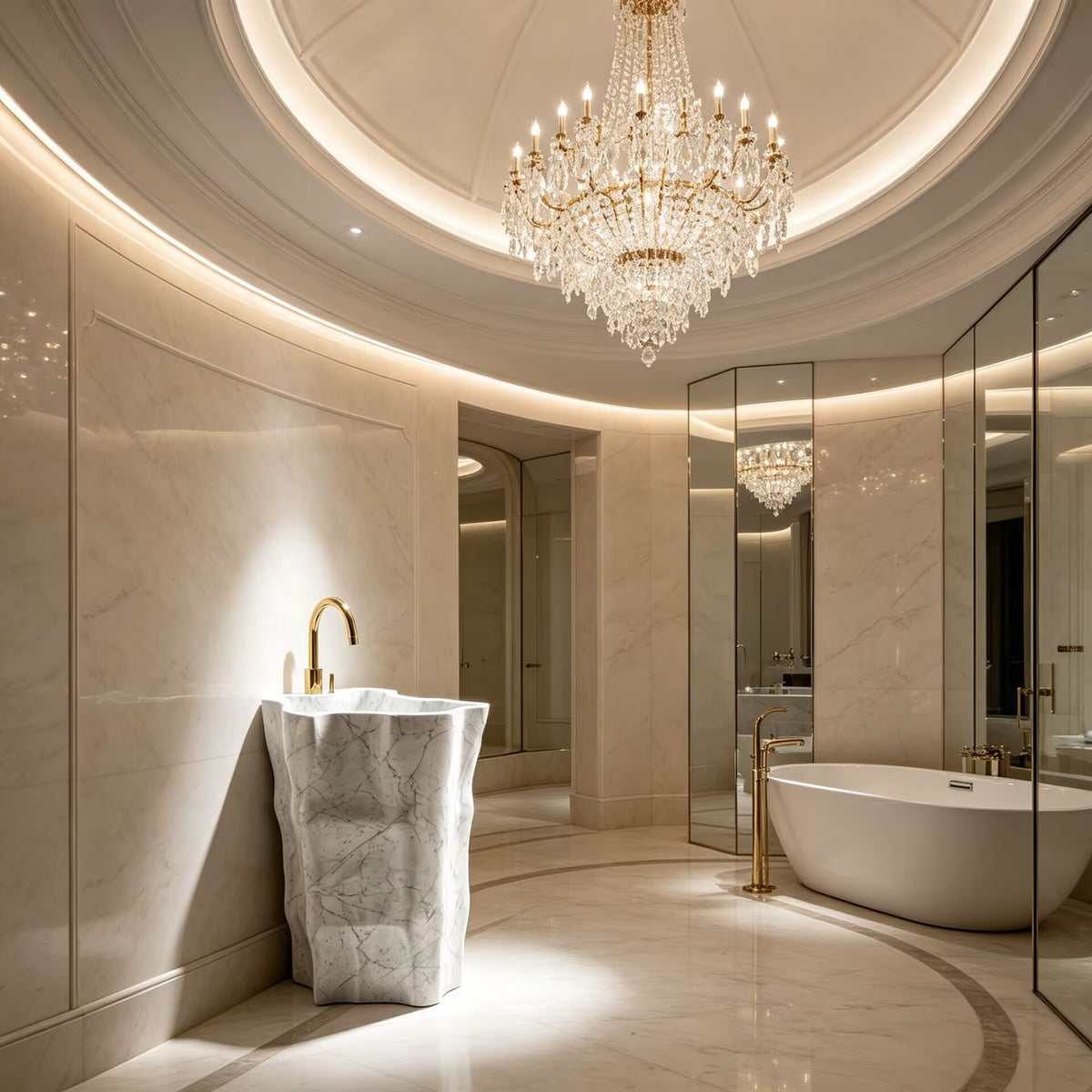 Ethen Villa Luxurious Artistic Natural Marble Freestanding Washbasin