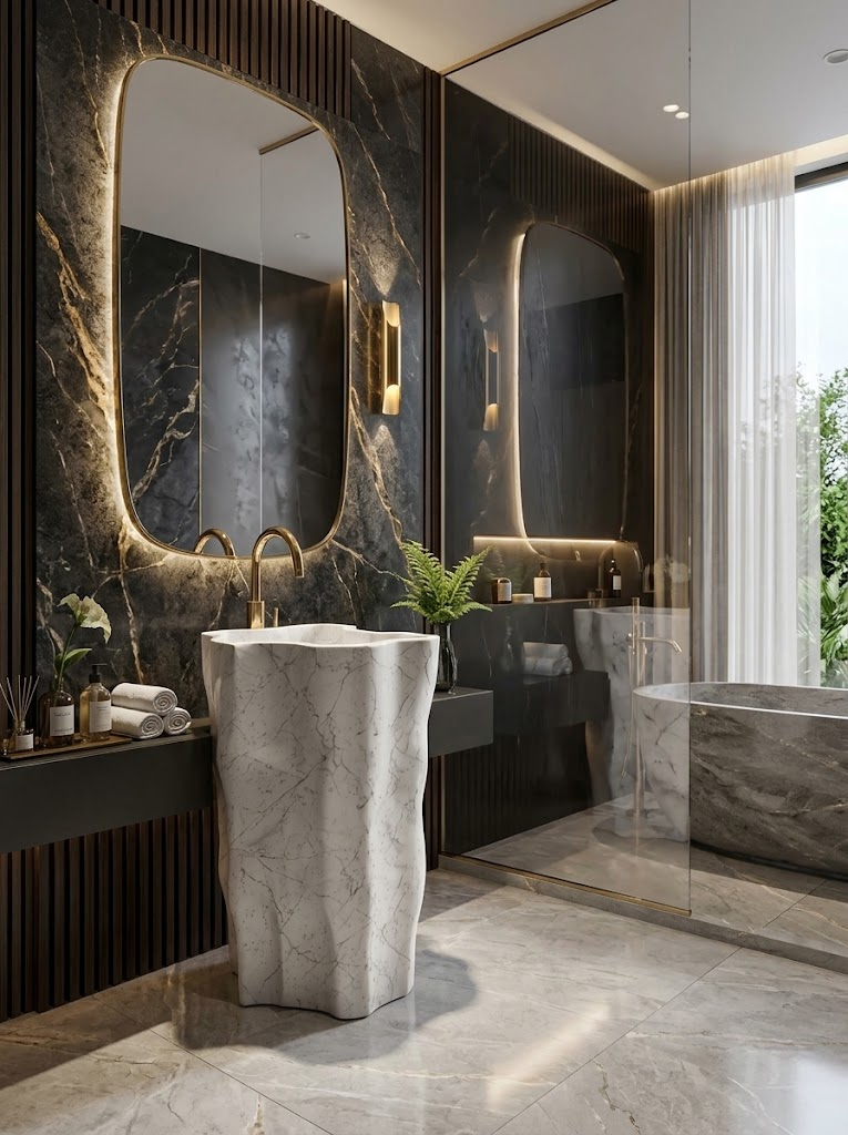 Ethen Villa Luxurious Artistic Natural Marble Freestanding Washbasin