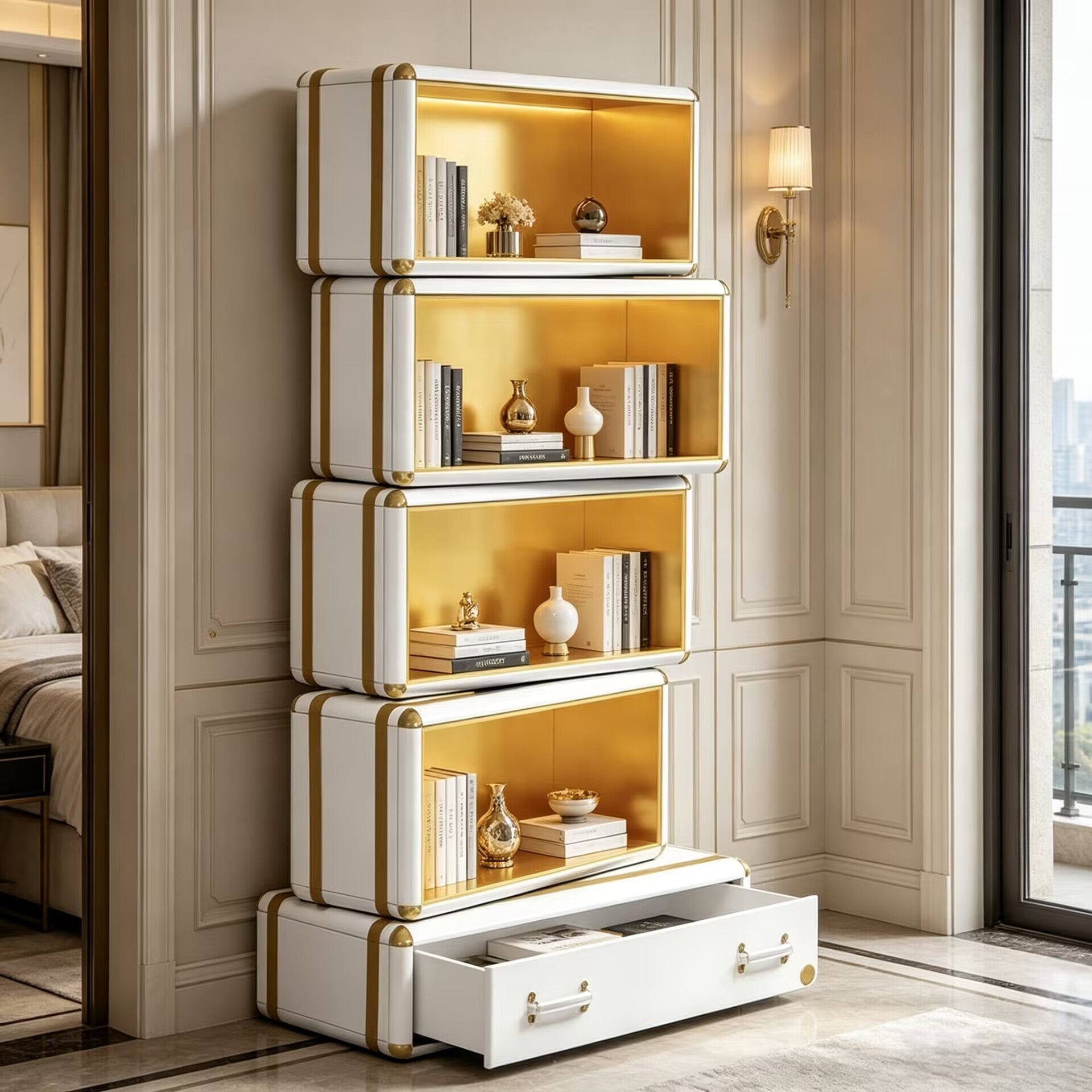 Fantasy Air Italian Unique High-End Customize Solid Wood Bookcase