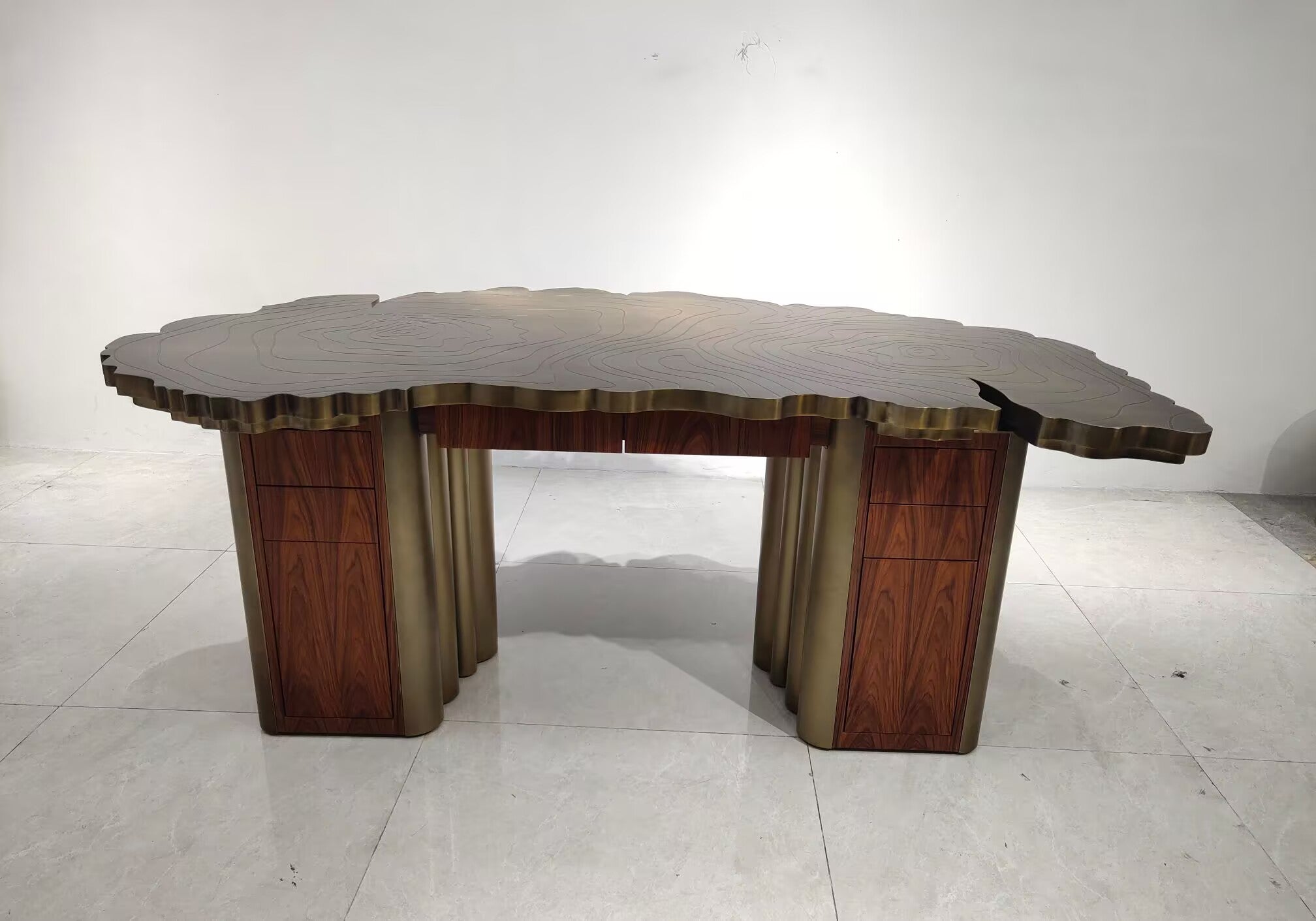 Fortuna Italian Luxurious Solid Wood Metal Etching Office Desk