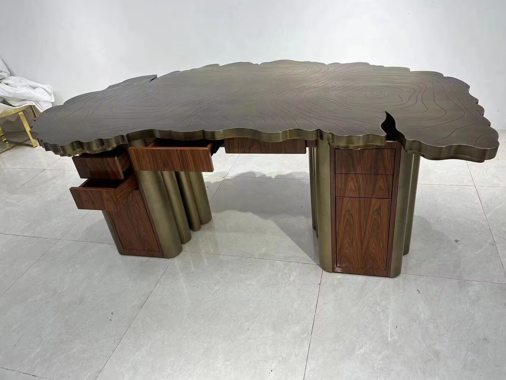 Fortuna Italian Luxurious Solid Wood Metal Etching Office Desk