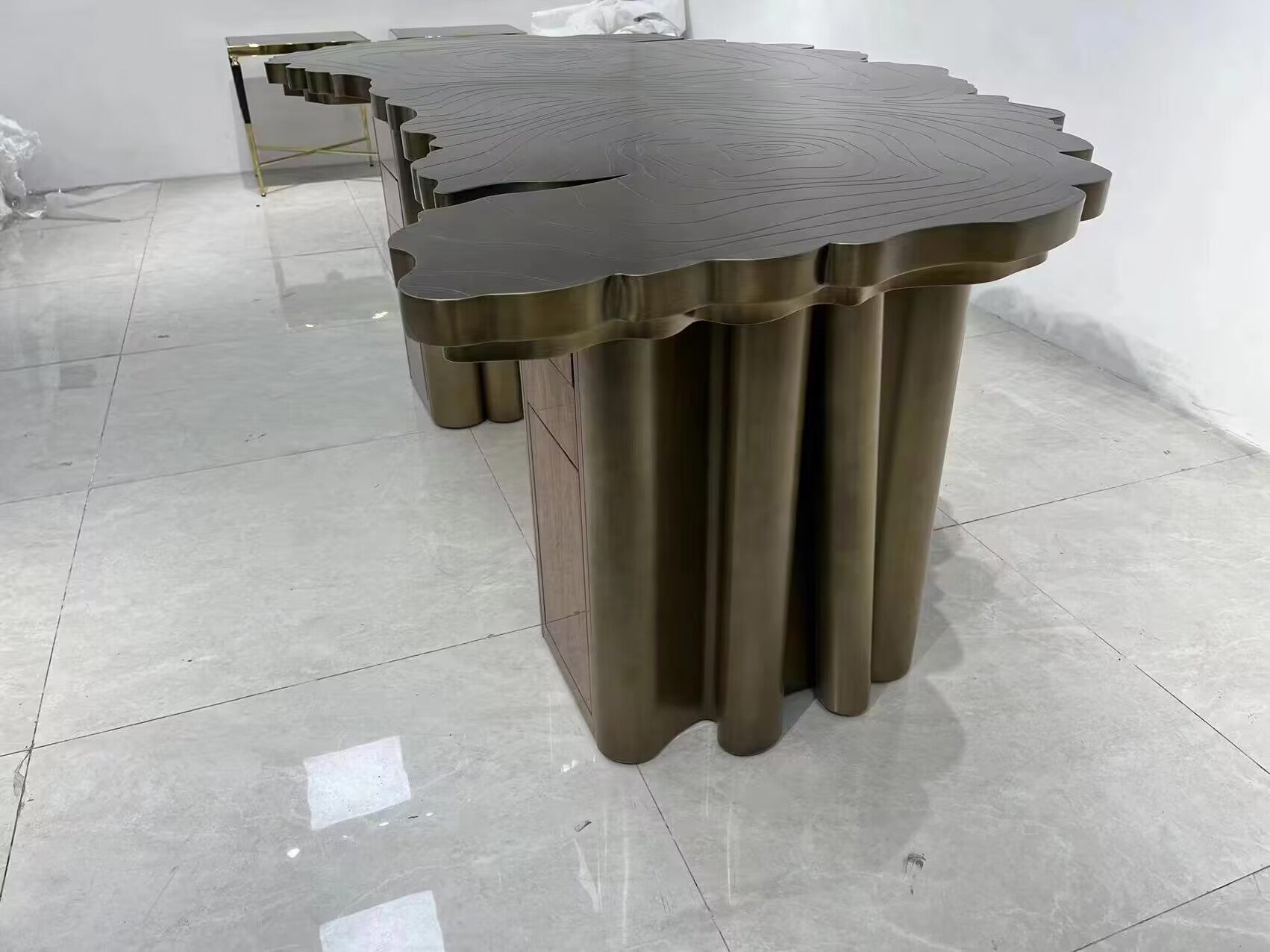 Fortuna Italian Luxurious Solid Wood Metal Etching Office Desk