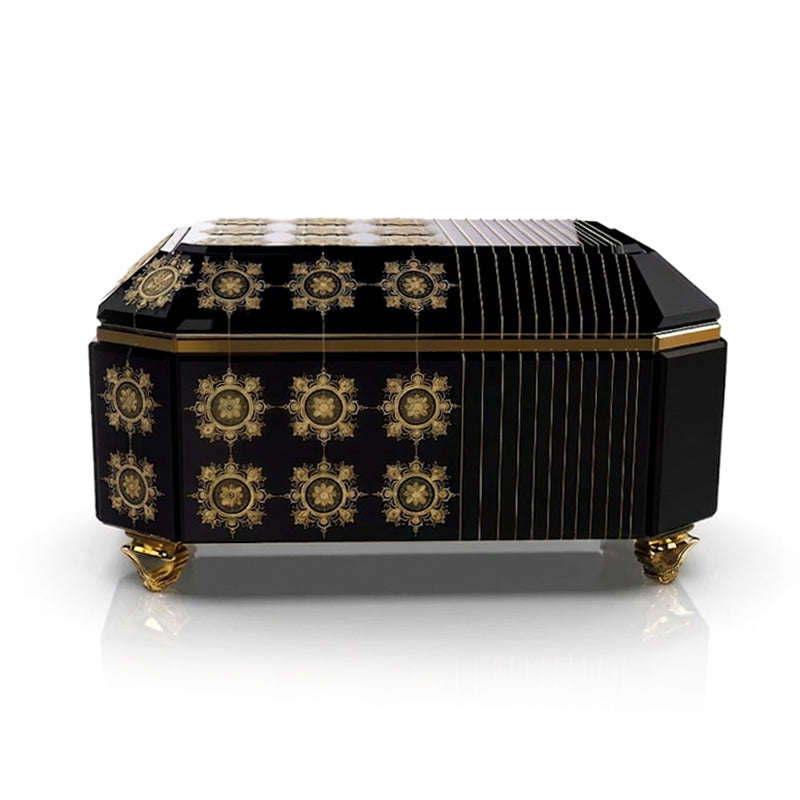 Filigree High Quality Luxurious Designer Black Gold Jewelry Cabinet