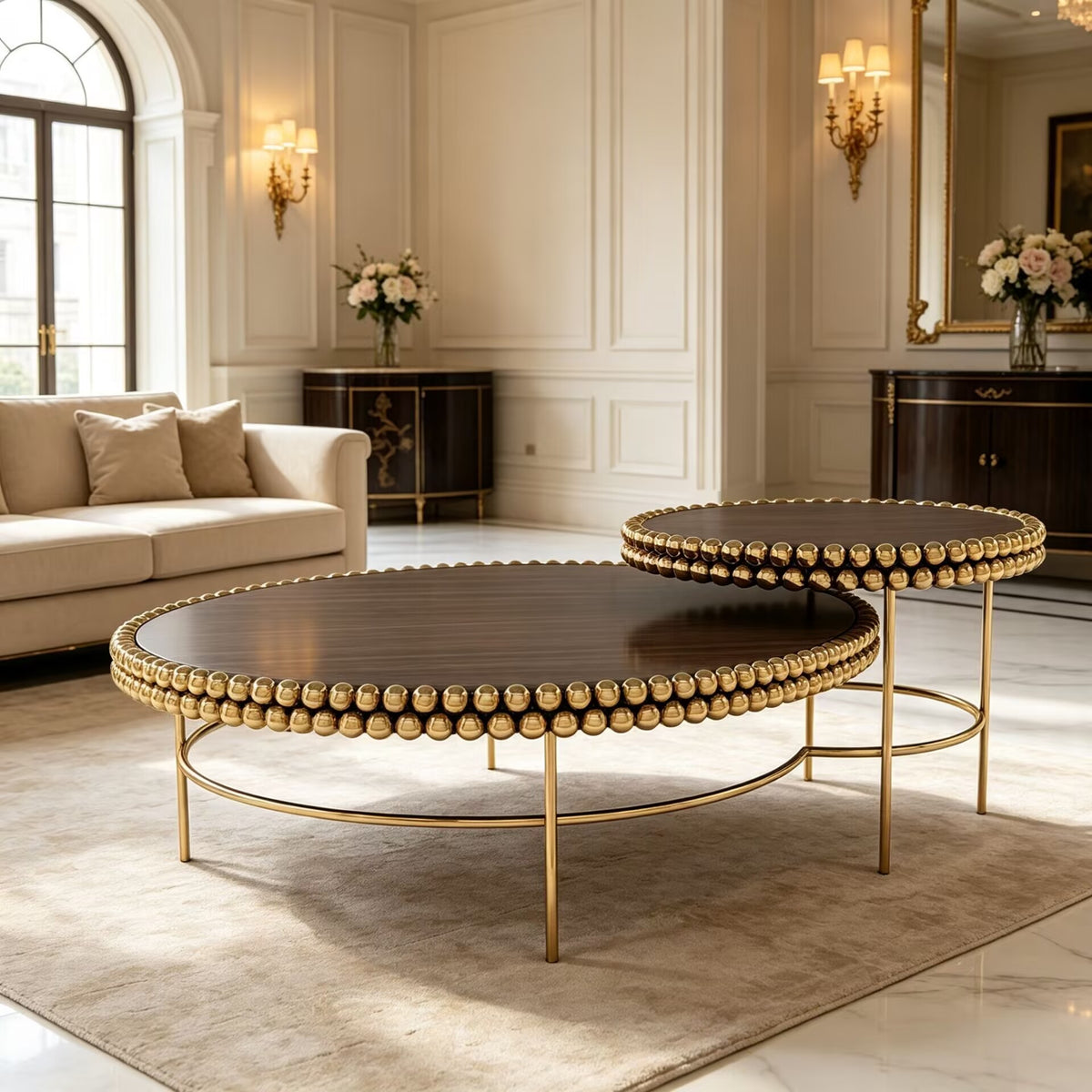 Finley Luxury Unique Minimalist Solid Wood Round Combination Coffee Table