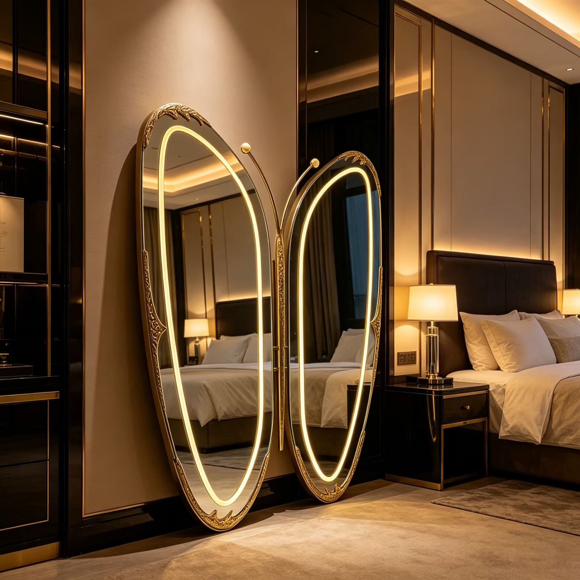 Designer Irregular Artistic Unique Butterfly Brass Full-Length Mirror
