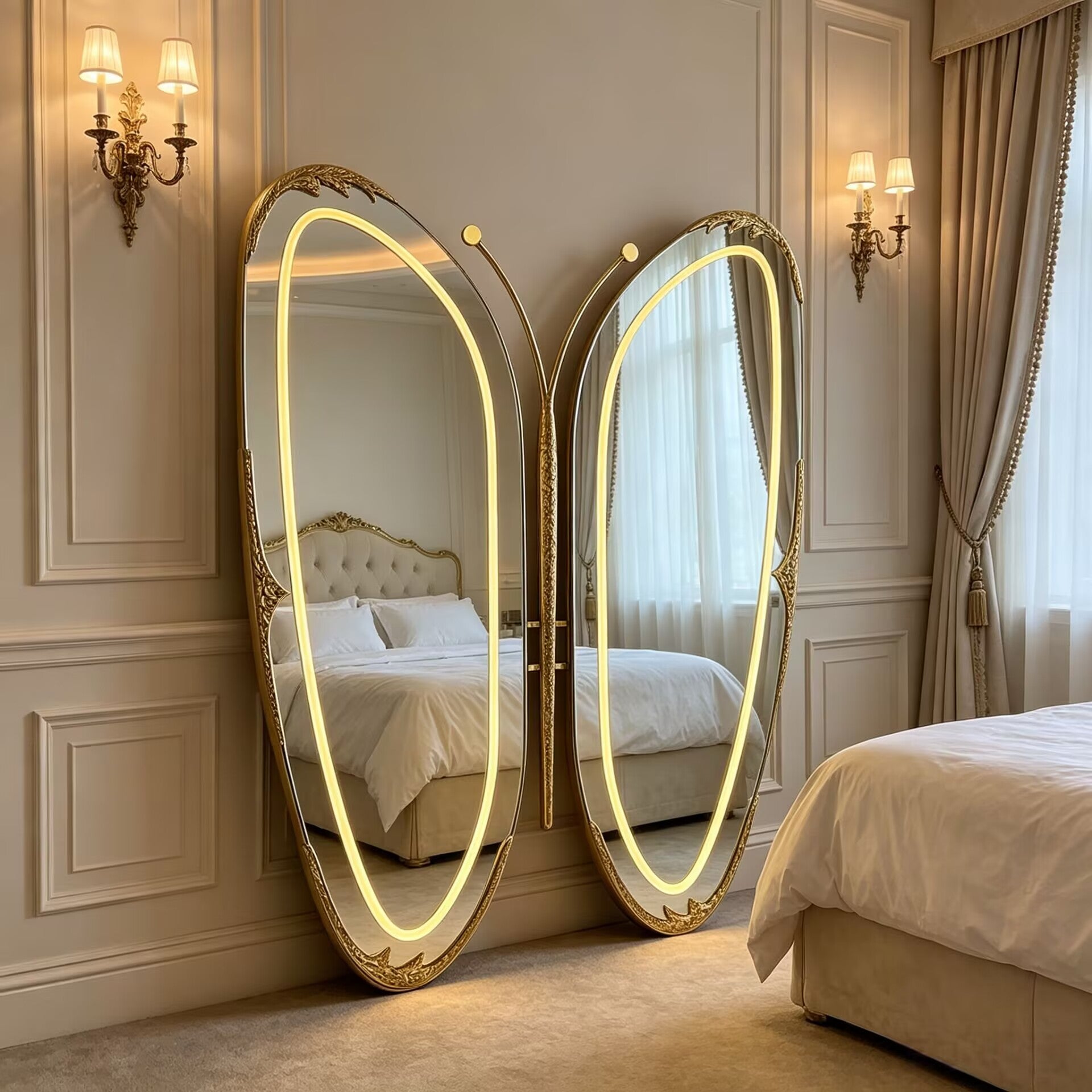Designer Irregular Artistic Unique Butterfly Brass Full-Length Mirror