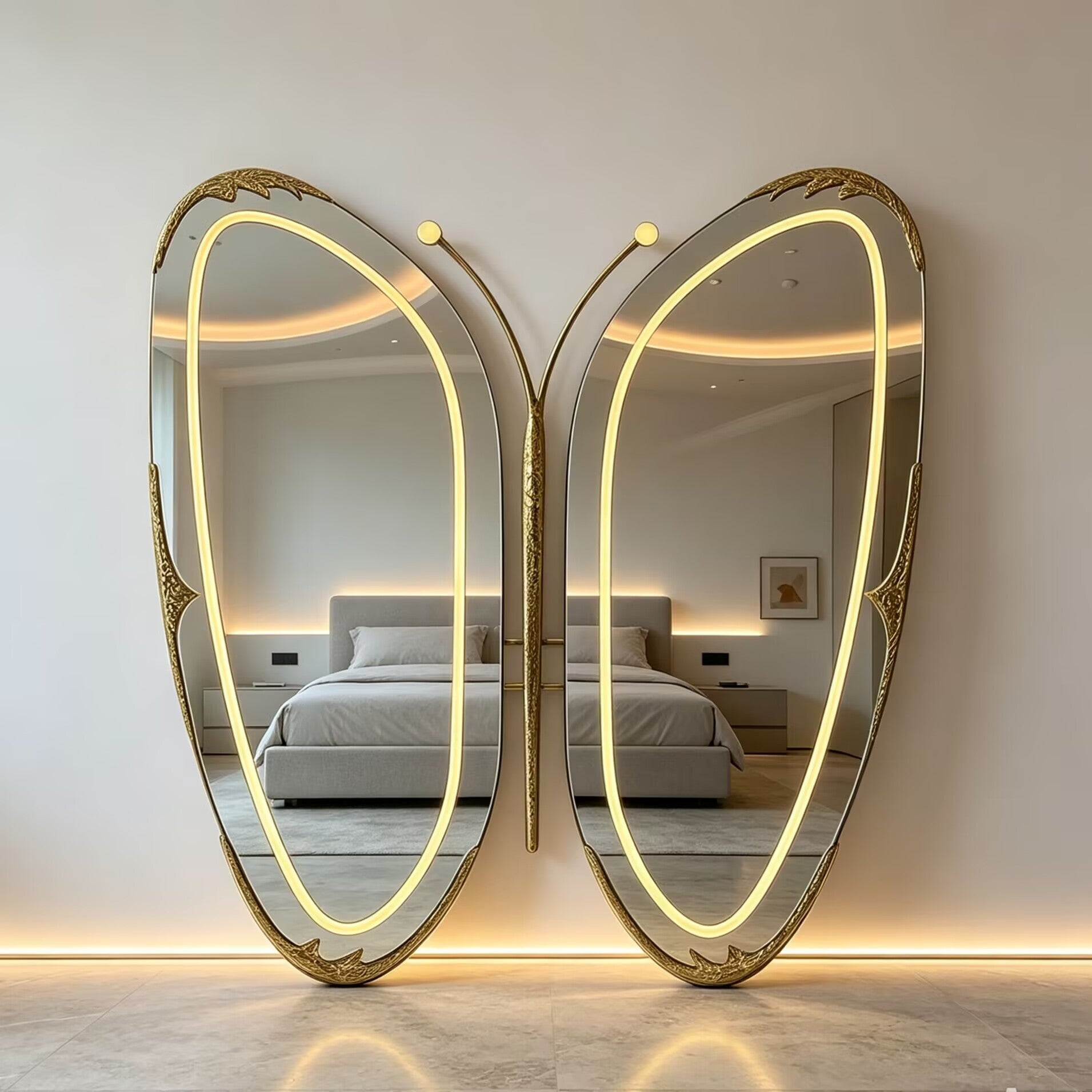 Designer Irregular Artistic Unique Butterfly Brass Full-Length Mirror