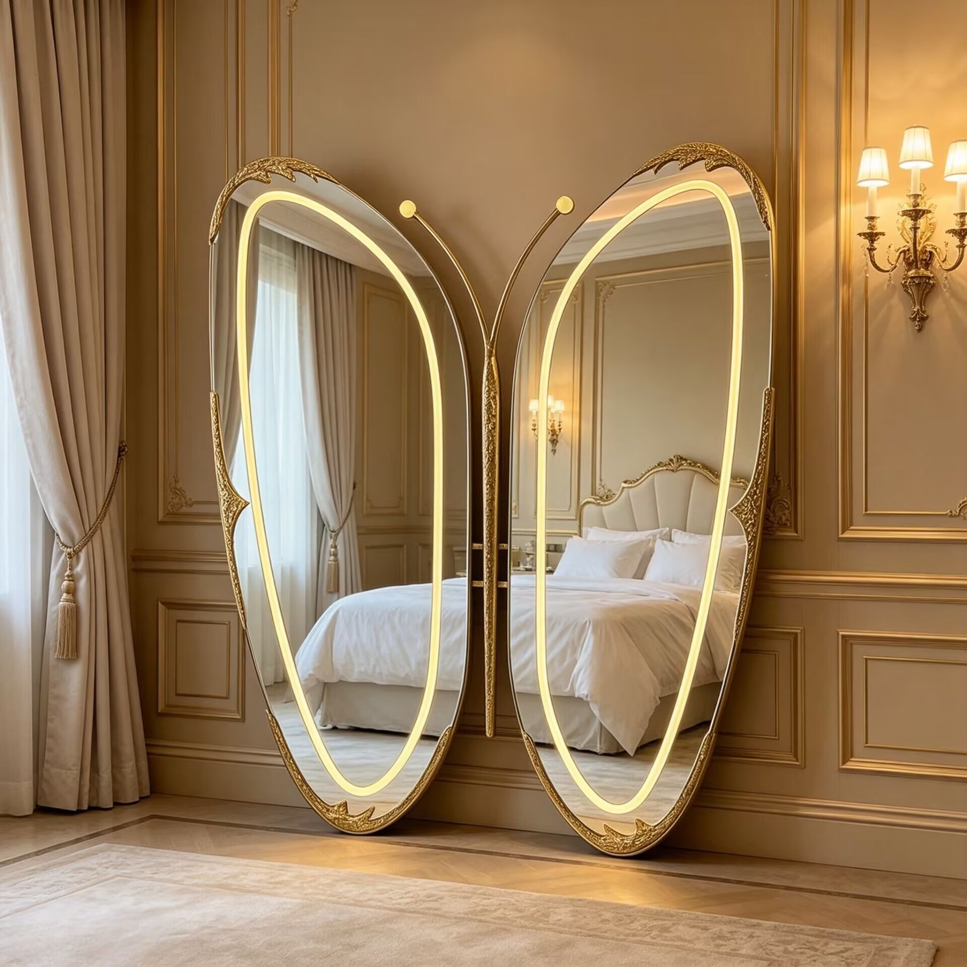Designer Irregular Artistic Unique Butterfly Brass Full-Length Mirror