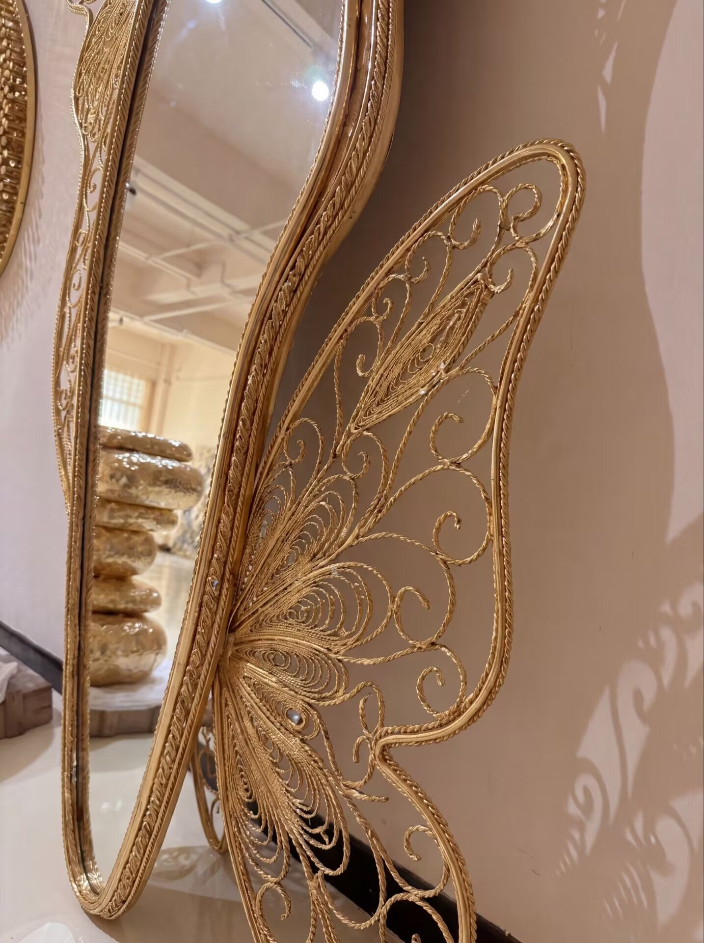 Luxurious Designer Villa Butterfly Gold Wire Full-Length Mirror
