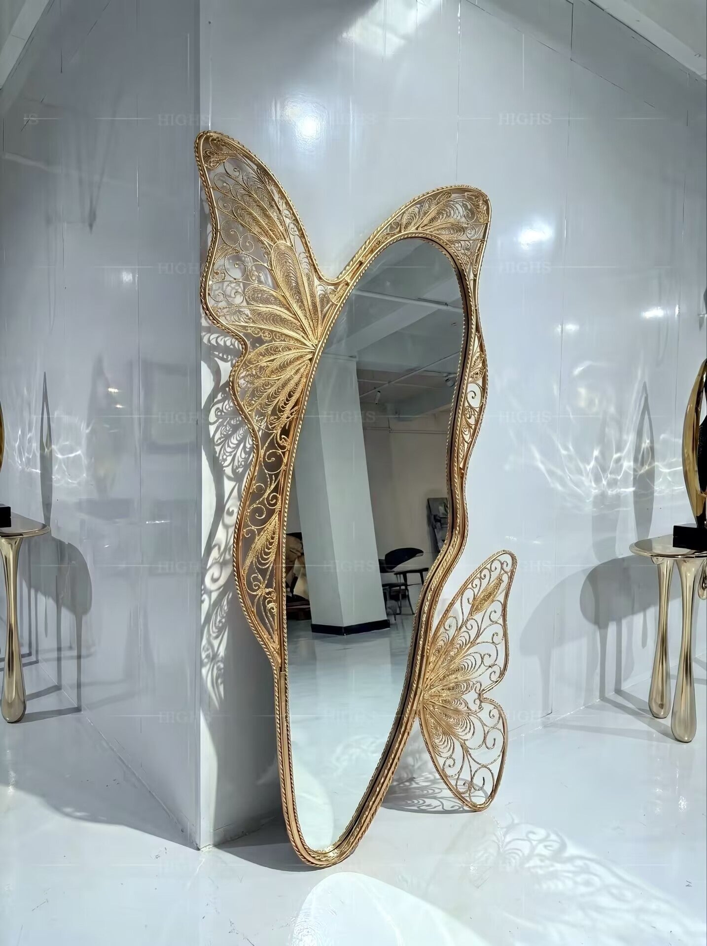 Luxurious Designer Villa Butterfly Gold Wire Full-Length Mirror