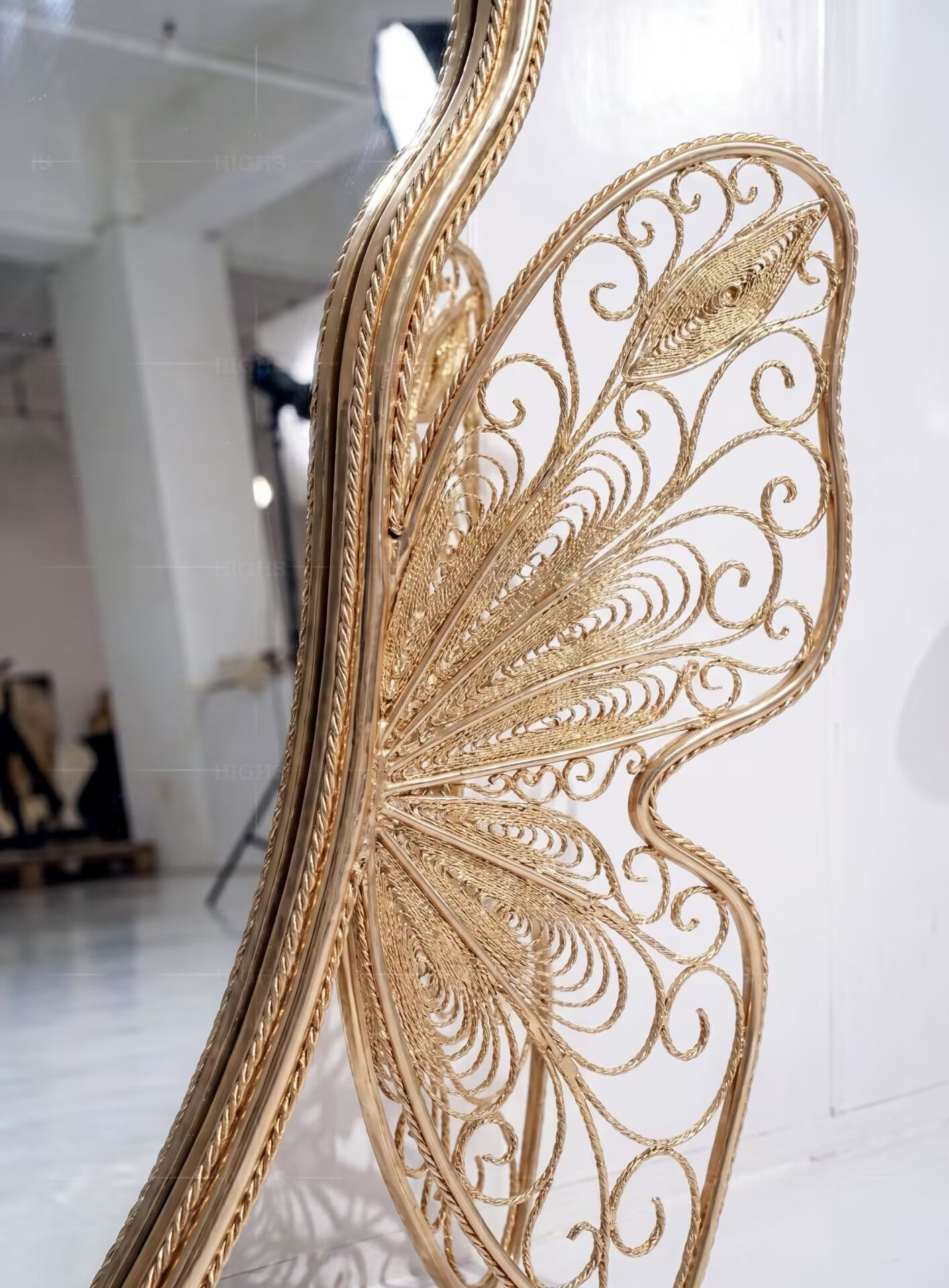Luxurious Designer Villa Butterfly Gold Wire Full-Length Mirror