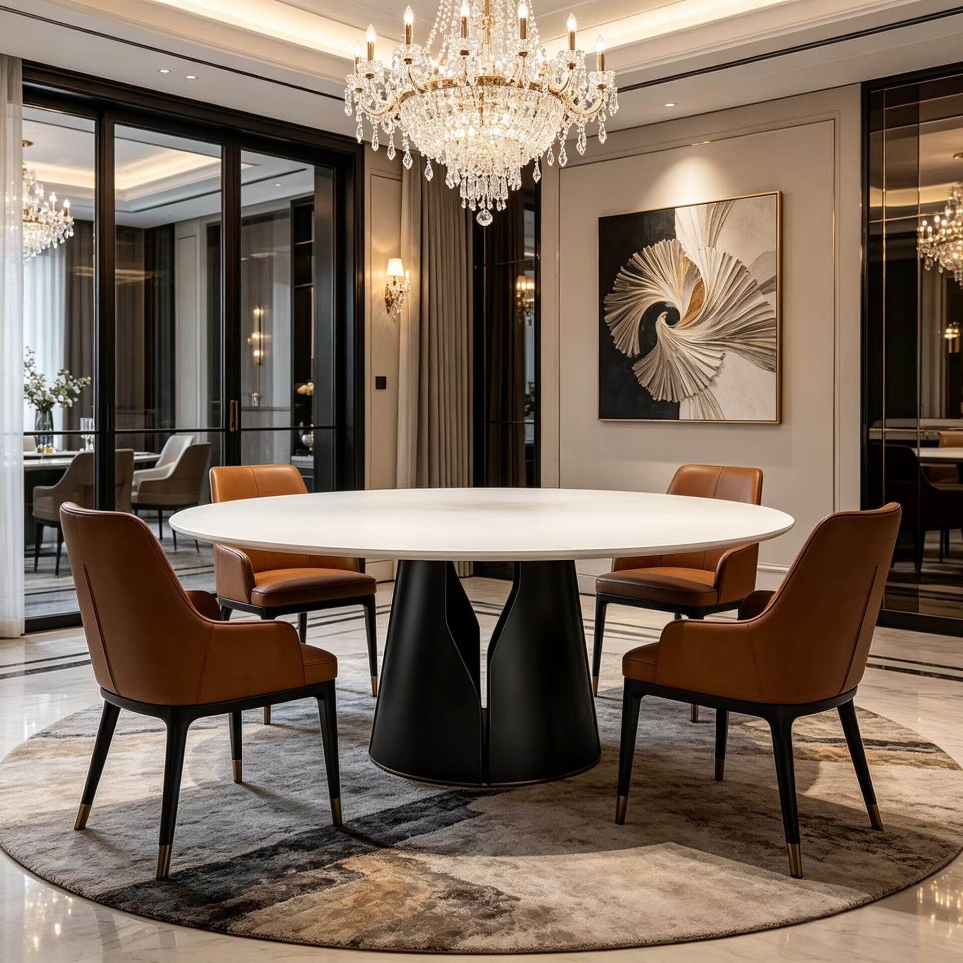Giano Villa Restaurant Luxurious Designer Metal Marble Dining Table