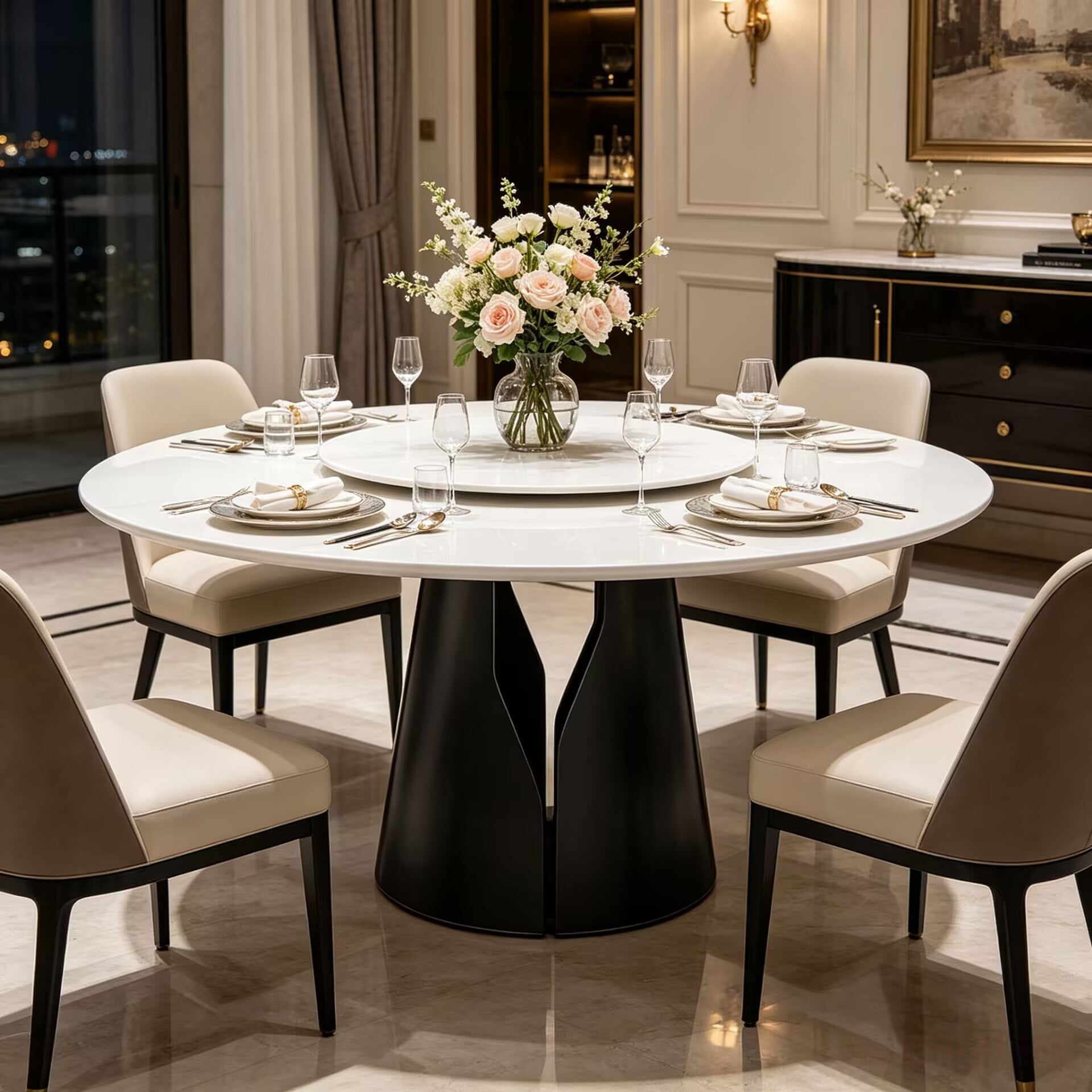 Giano Villa Restaurant Luxurious Designer Metal Marble Dining Table
