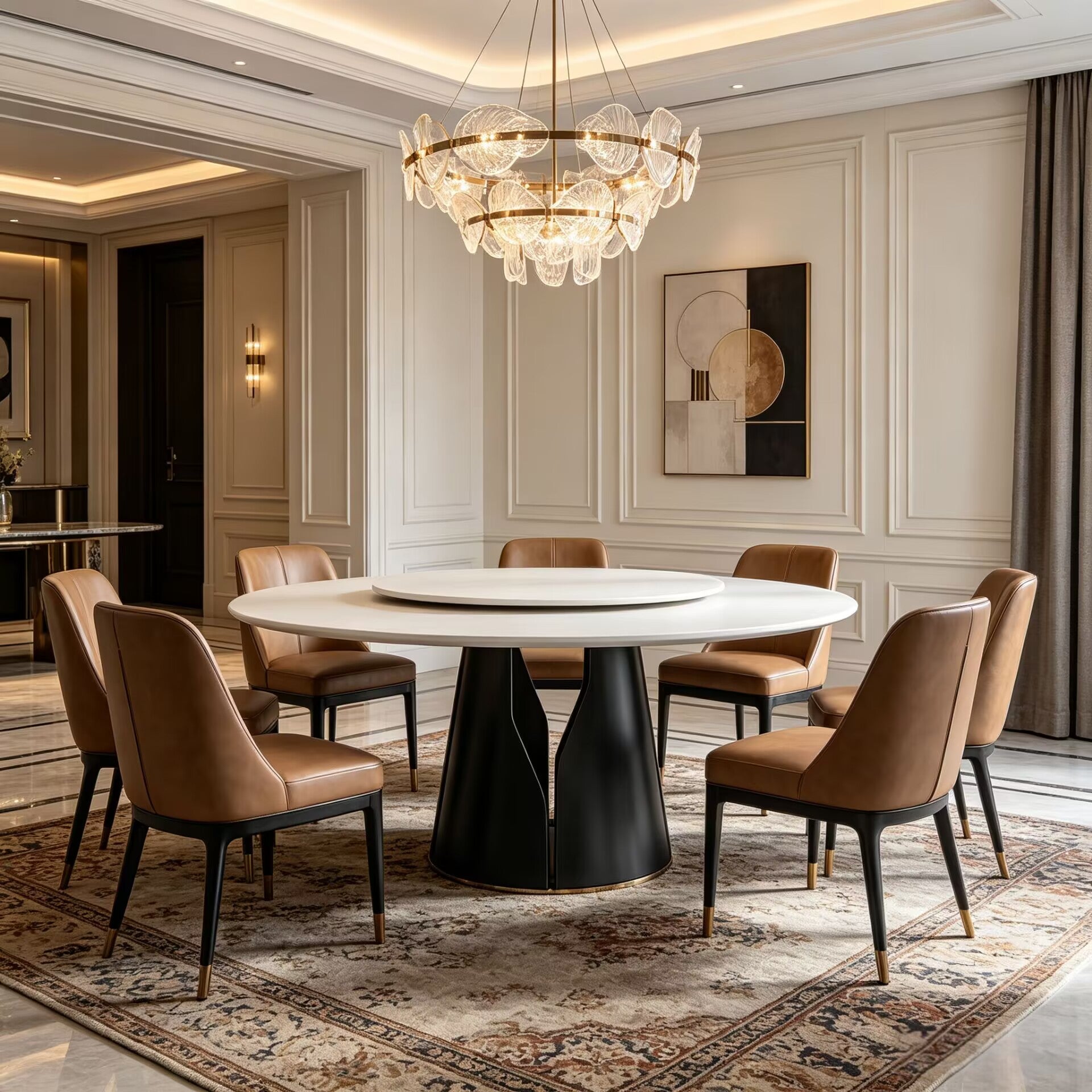 Giano Villa Restaurant Luxurious Designer Metal Marble Dining Table
