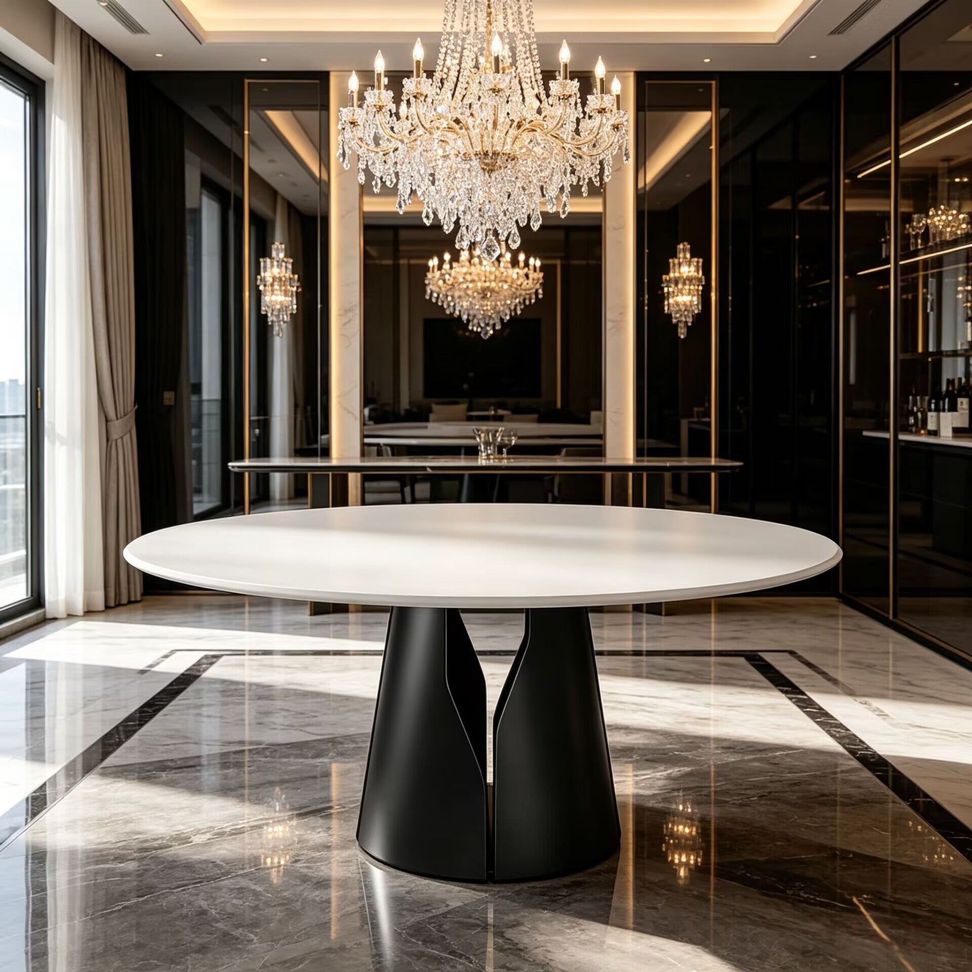 Giano Villa Restaurant Luxurious Designer Metal Marble Dining Table