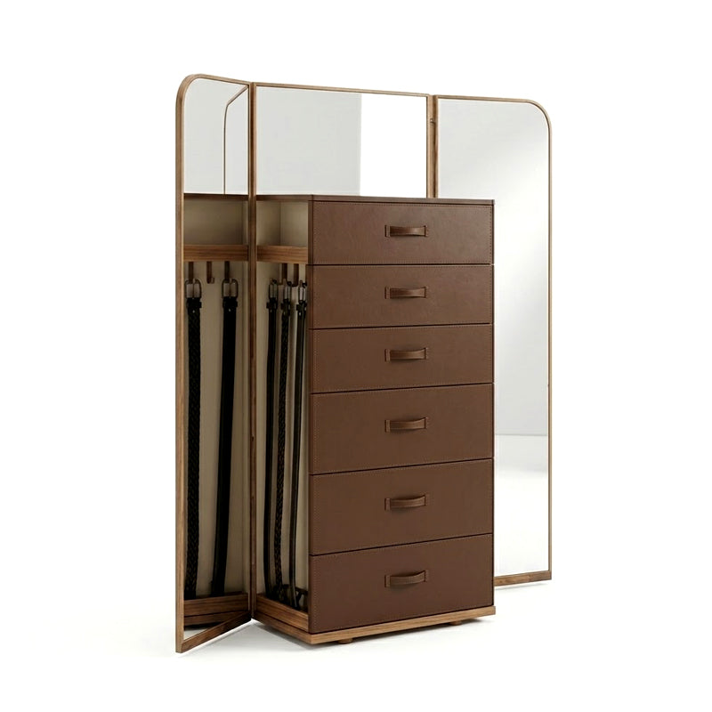 Giano Italian Villa Bedroom Art Solid Wood Leather Storage Cabinet