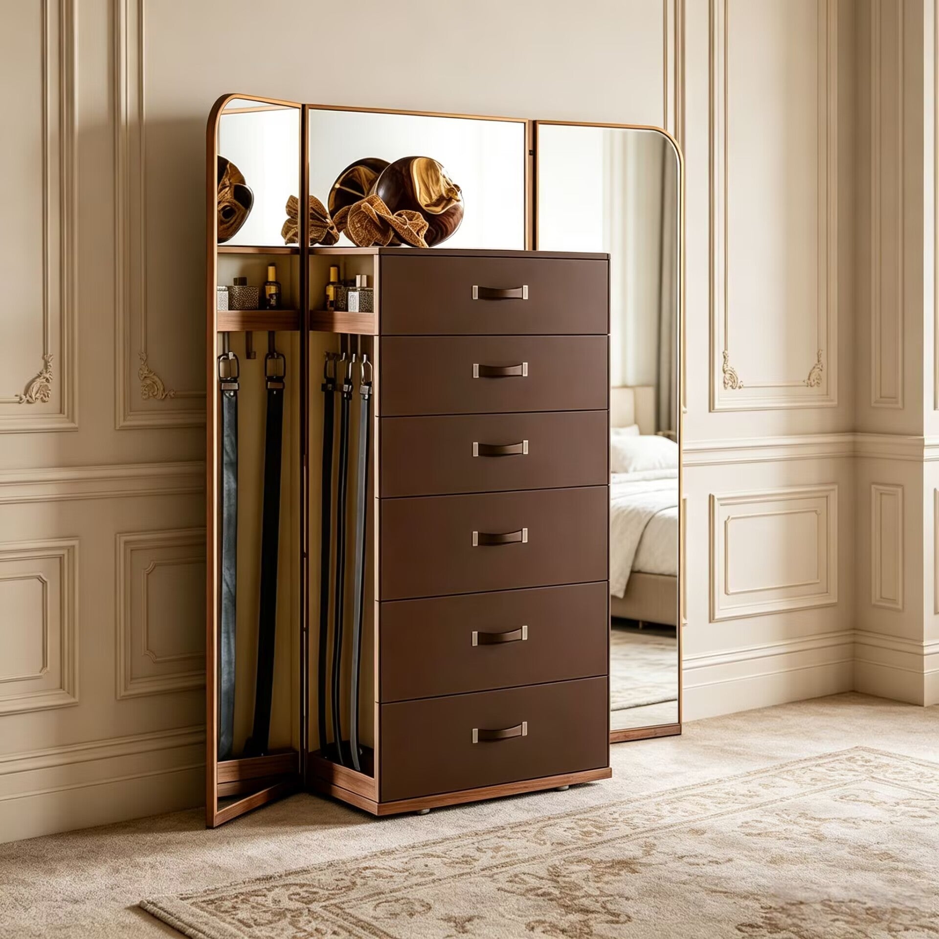 Giano Italian Villa Bedroom Art Solid Wood Leather Storage Cabinet