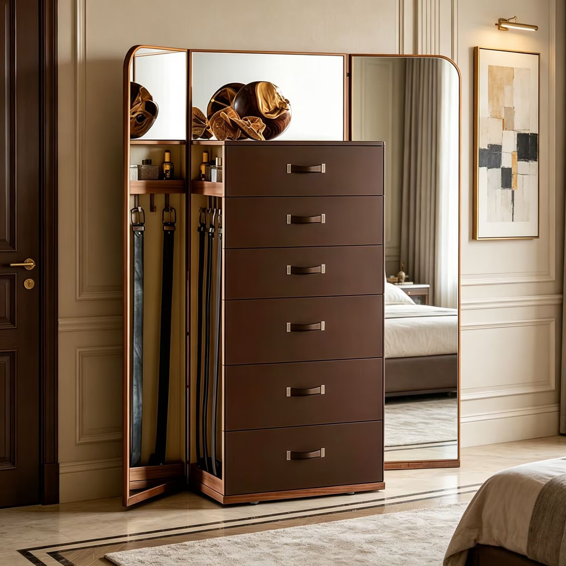 Giano Italian Villa Bedroom Art Solid Wood Leather Storage Cabinet