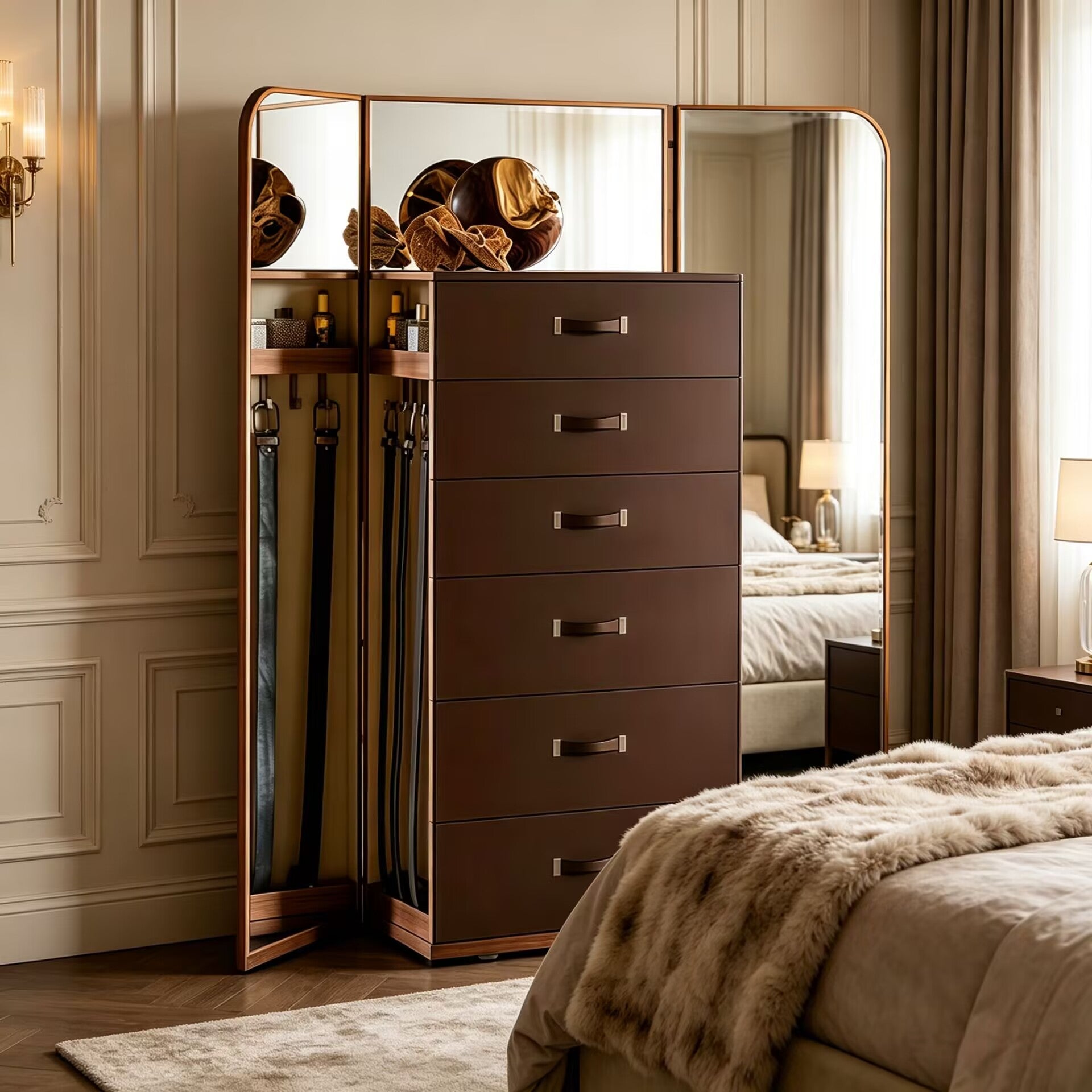 Giano Italian Villa Bedroom Art Solid Wood Leather Storage Cabinet