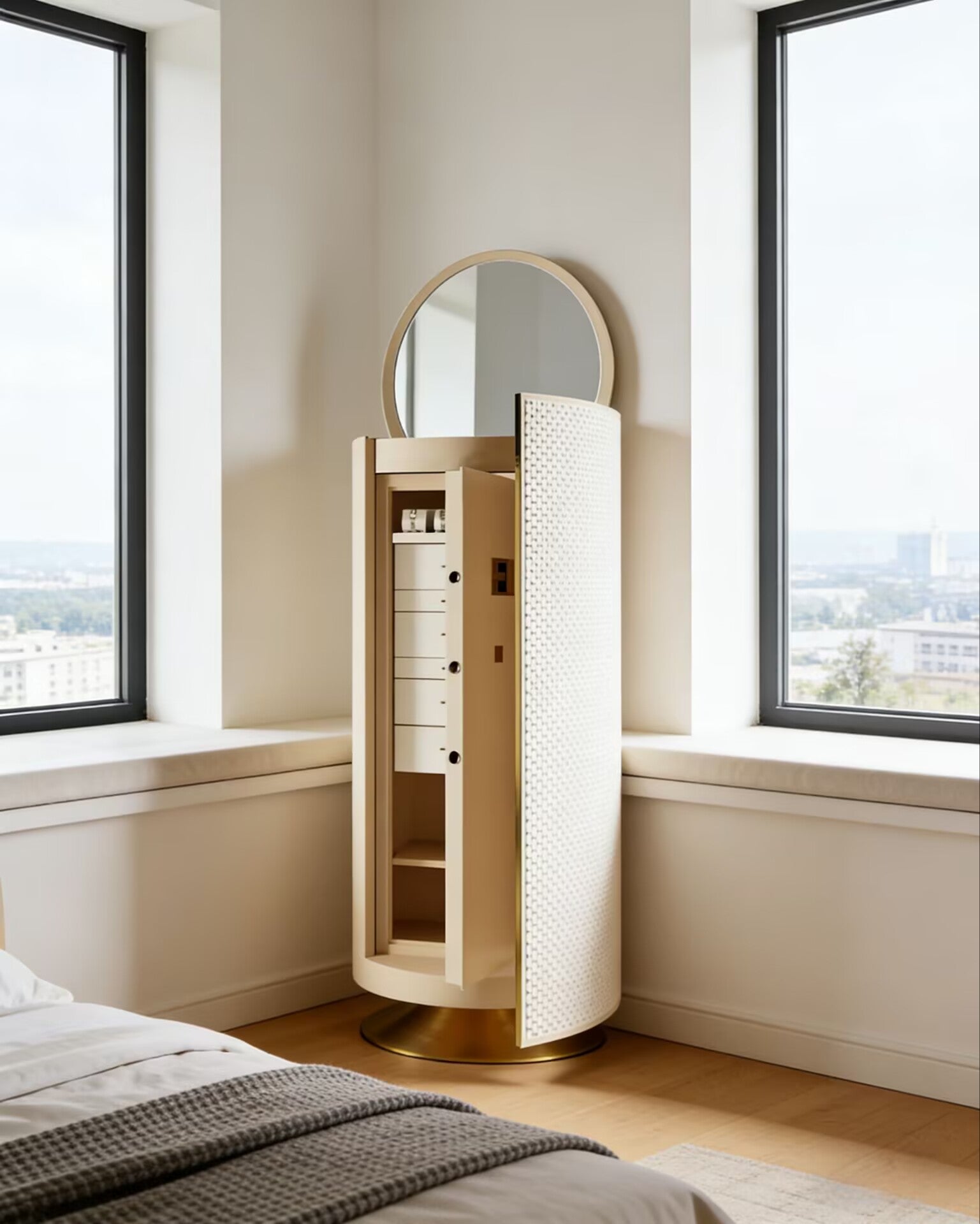 Gioia Noce High-End Leather Creativity Solid Wood Jewelry Cabinet